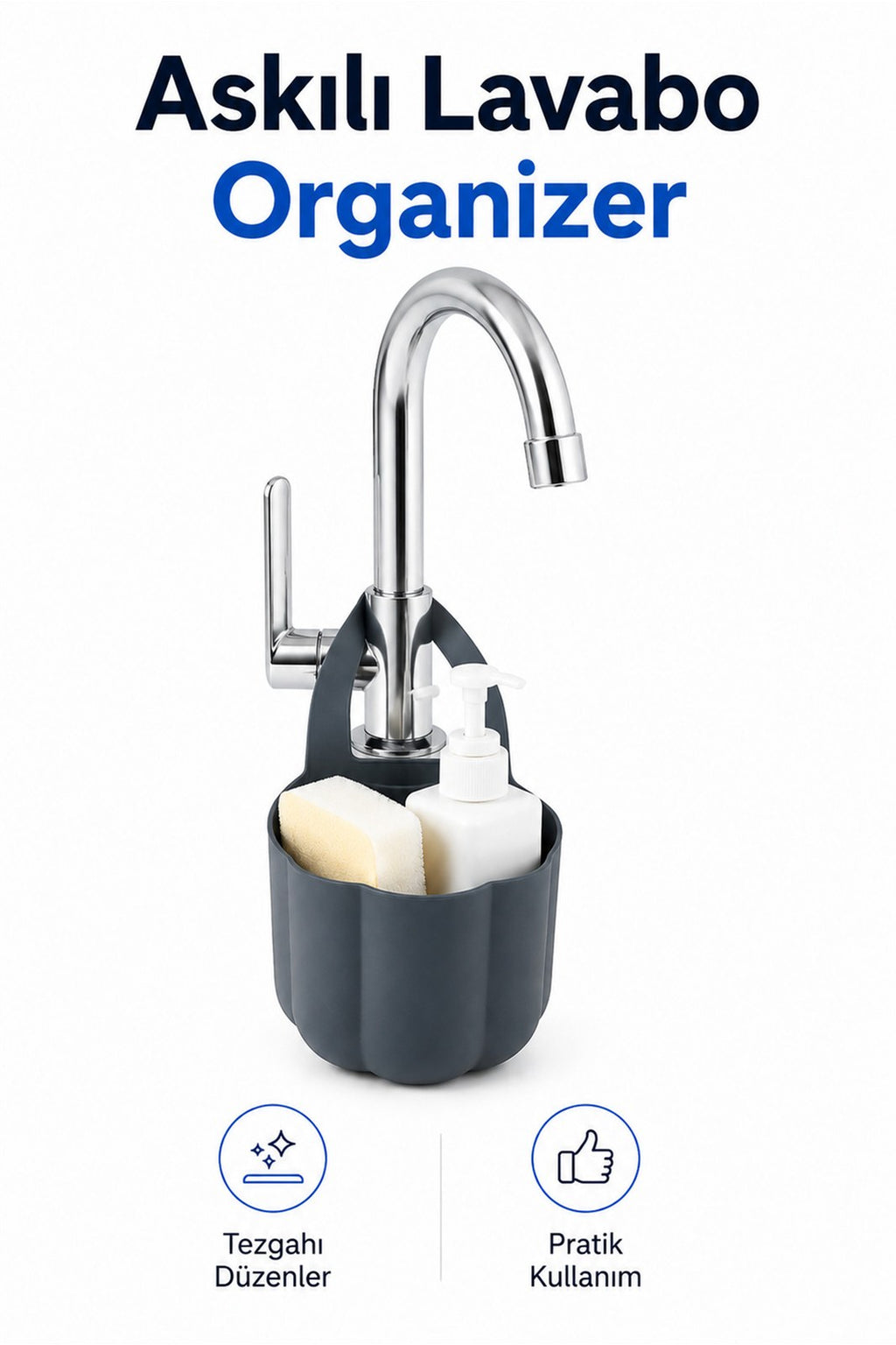 Askılı Musluk Organizeri, Lavabo Kenarı Sünger Fırça ve Sabunluk Sepeti (1 Adet)