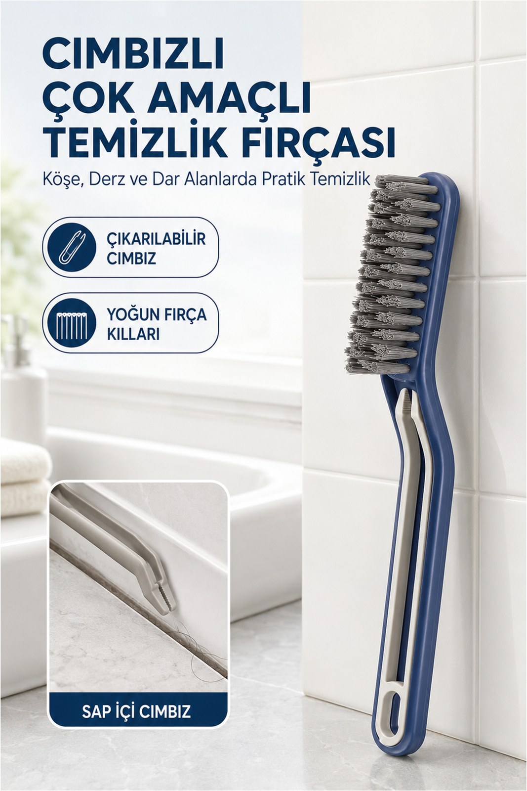 Cımbızlı Çok Amaçlı Temizlik Fırçası - Köşe, Derz ve Dar Alanlarda Pratik Temizlik (1 Adet)