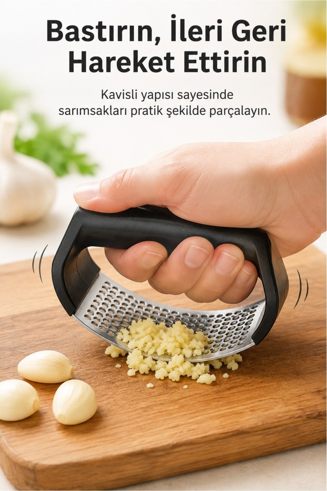 Pratik Sallamalı Sarımsak Ezici Pres Paslanmaz Çelik Delikli Yüzey Ergonomik Sap