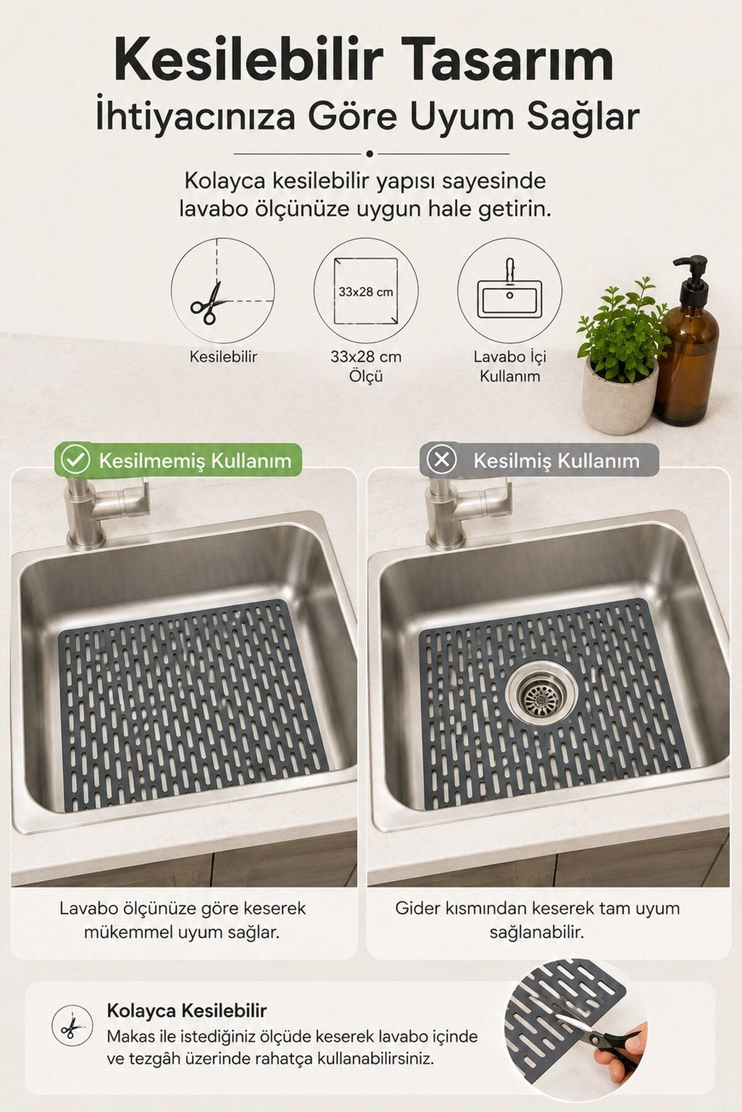 Kesilebilir Lavabo Tezgah Koruyucu Mat