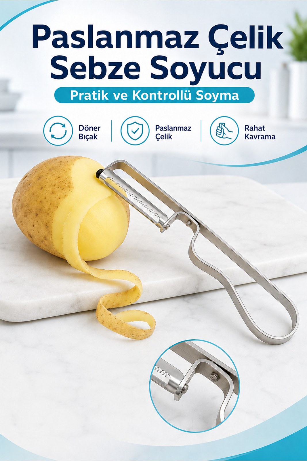 Paslanmaz Çelik Soyucu – Julienne Sebze & Meyve Soyacağı, İnce Dilimleyici (1 Adet)
