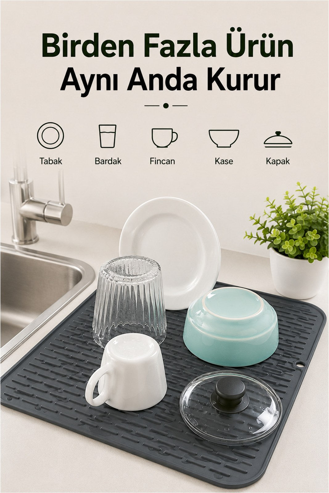 Büyük Boy Silikon Bulaşık Kurutma Matı 39x31 cm, Kaymaz Tezgah Koruyucu (1 Adet)