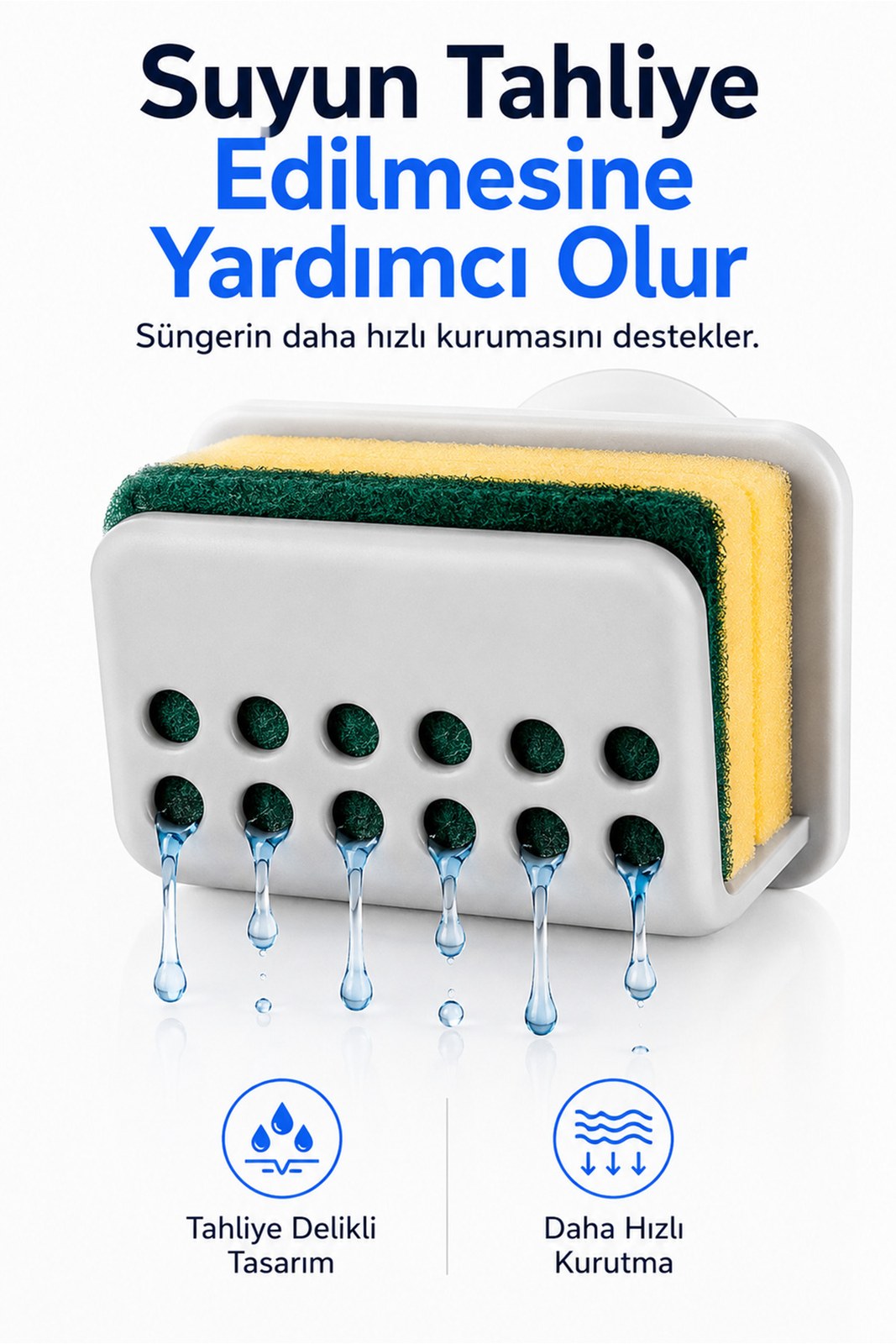 Vantuzlu Sünger ve Fırça Tutucu - Mutfak Lavabo Kenarı Süzgeçli Organizer (1 Adet)