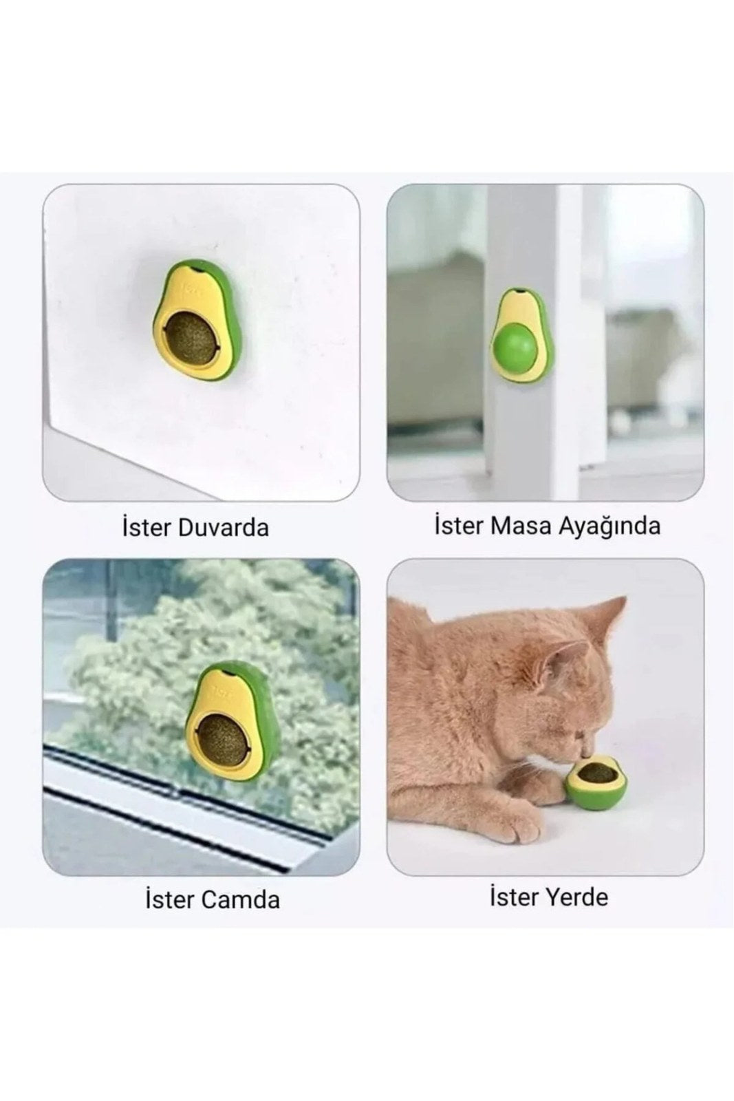 Avokado Tasarımlı Kedi Nanesi Yalama Topu, Yapışkanlı 360° Döner Catnip (3 Adet)