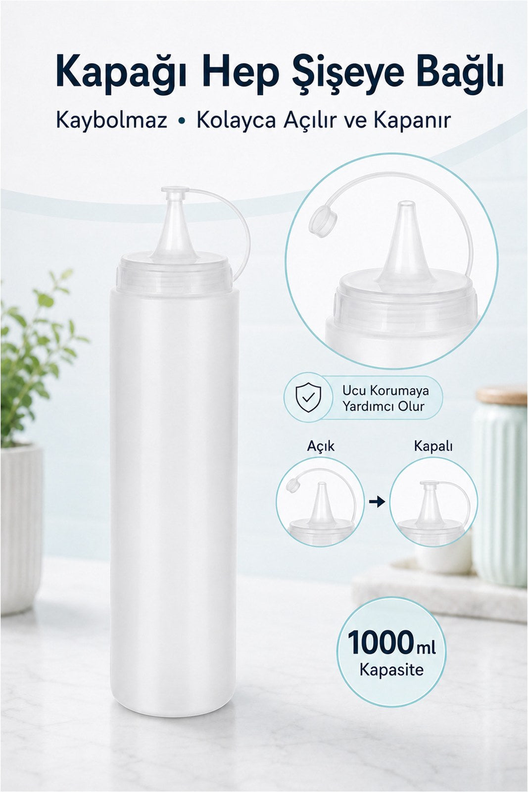 Zeytinyağı Şişesi - Plastik Yağlık Sosluk Şişesi 1000 Ml, Şeffaf Yağdanlık, Sosluk Ketçap (1 Adet)