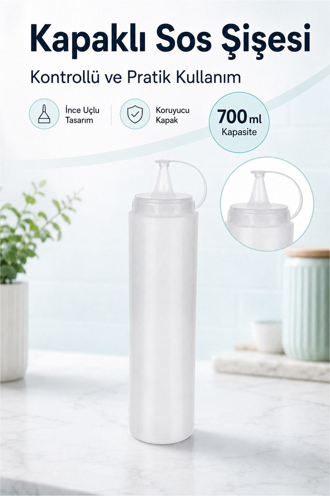 Zeytinyağı Şişesi - Plastik Yağlık Sosluk Şişesi 700 Ml, Şeffaf Yağdanlık (1 Adet)