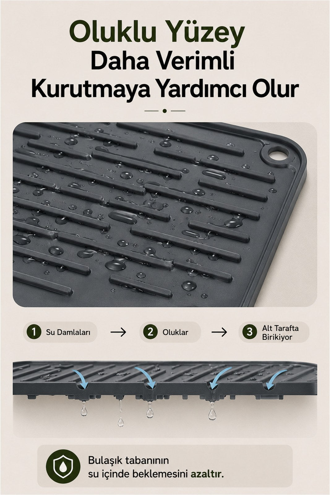 Büyük Boy Silikon Bulaşık Kurutma Matı 39x31 cm, Kaymaz Tezgah Koruyucu (1 Adet)
