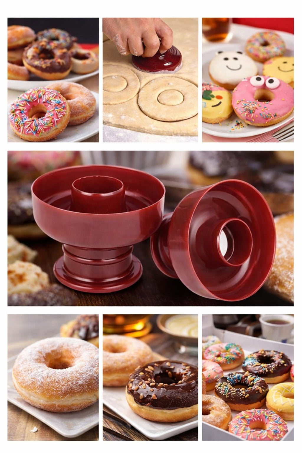 Donut Kek ve Hamur Kesici – Şekillendirici Kalıp Çörek, Pişi, Pasta Yapımı için Kolay Kullanım