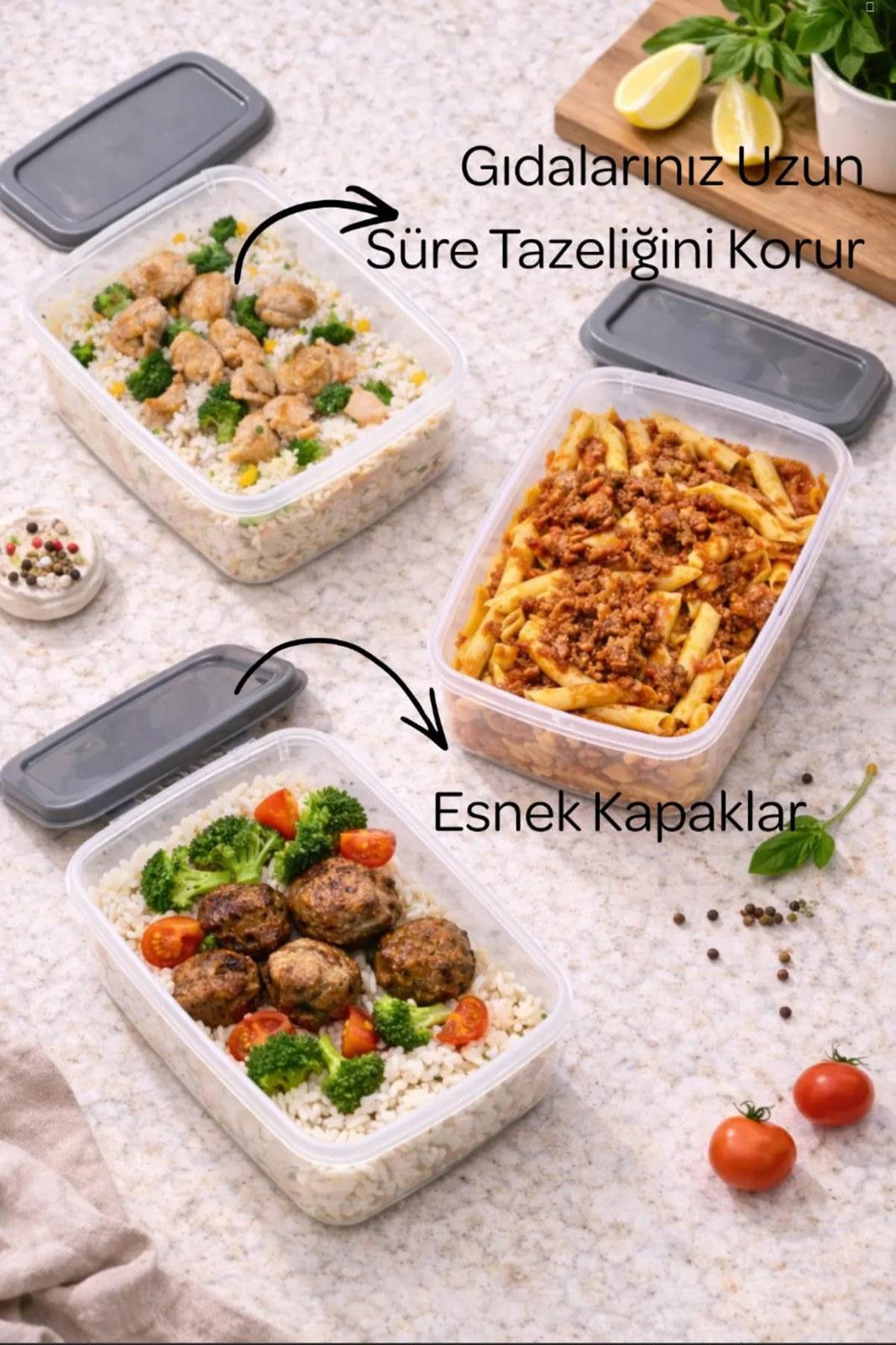 3’lü Saklama Kabı Seti Büyük Orta Küçük Boy Esnek Kapaklı Hava Almaz BPA Free