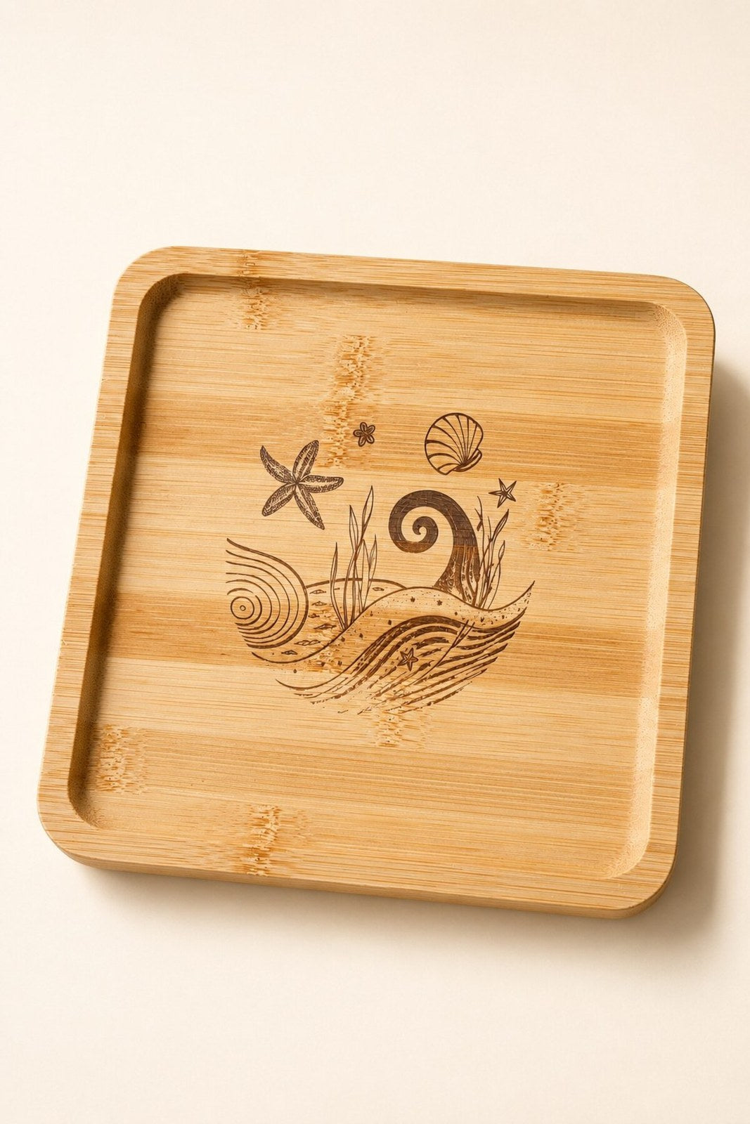 Deniz Esintisi 20x20 cm Doğal Bambu Meyve ve Sunum Tabağı