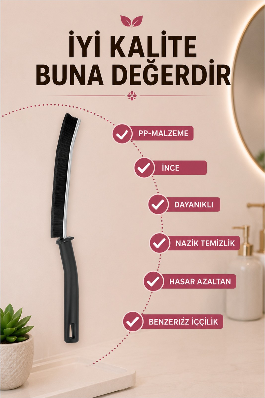 İnce Telli Derz Fırçası - Pencere ve Kapı Kanal Temizlik Fırçası (1 Adet)