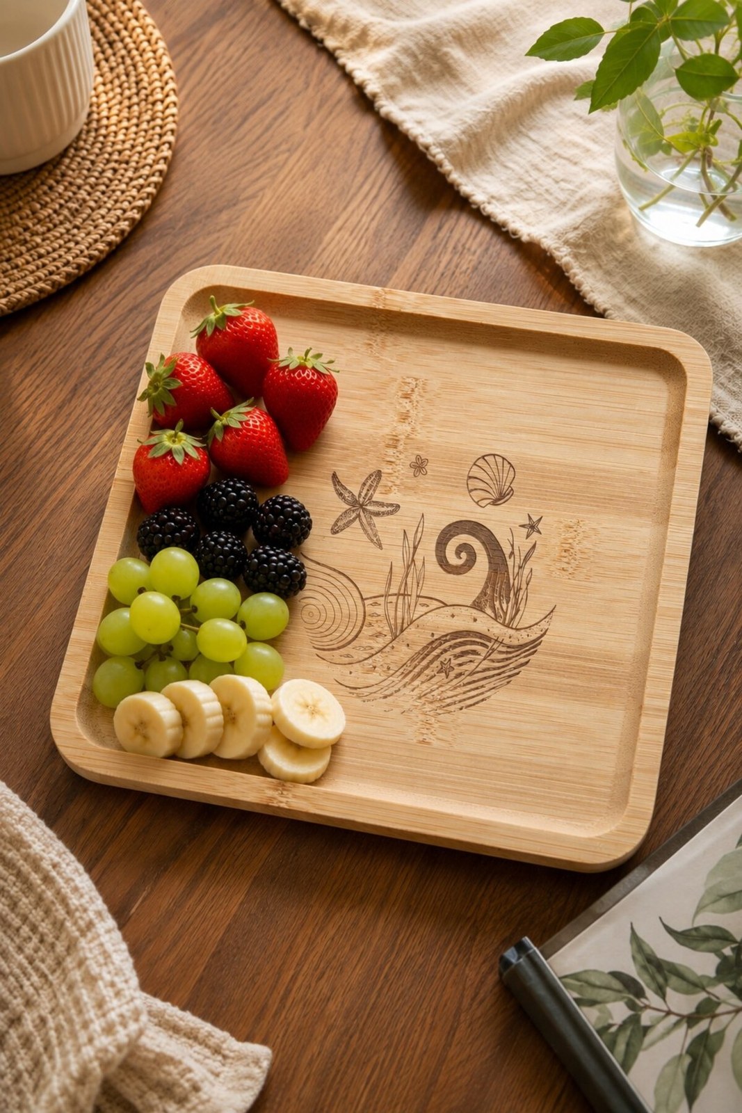 Deniz Esintisi 20x20 cm Doğal Bambu Meyve ve Sunum Tabağı