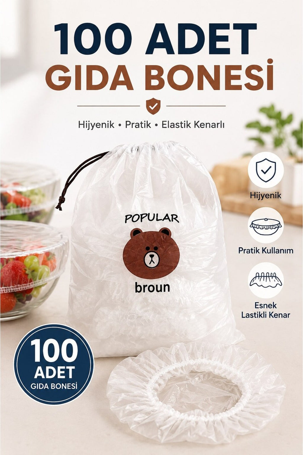 Lastikli Gıda Bonesi 100 adet