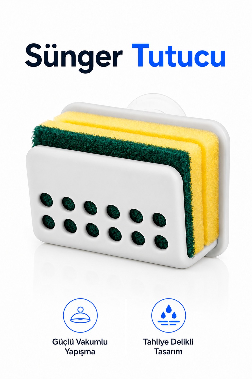 Vantuzlu Sünger ve Fırça Tutucu - Mutfak Lavabo Kenarı Süzgeçli Organizer (1 Adet)