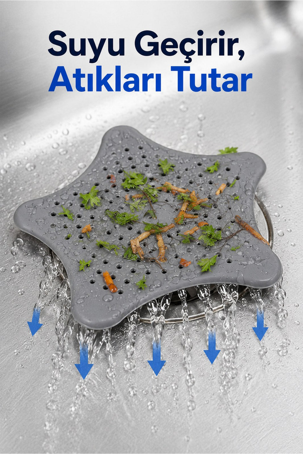 Yıldız Silikon Lavabo Gider Süzgeci 16x16 cm, Saç ve Yemek Artığı Tutucu (1 Adet)