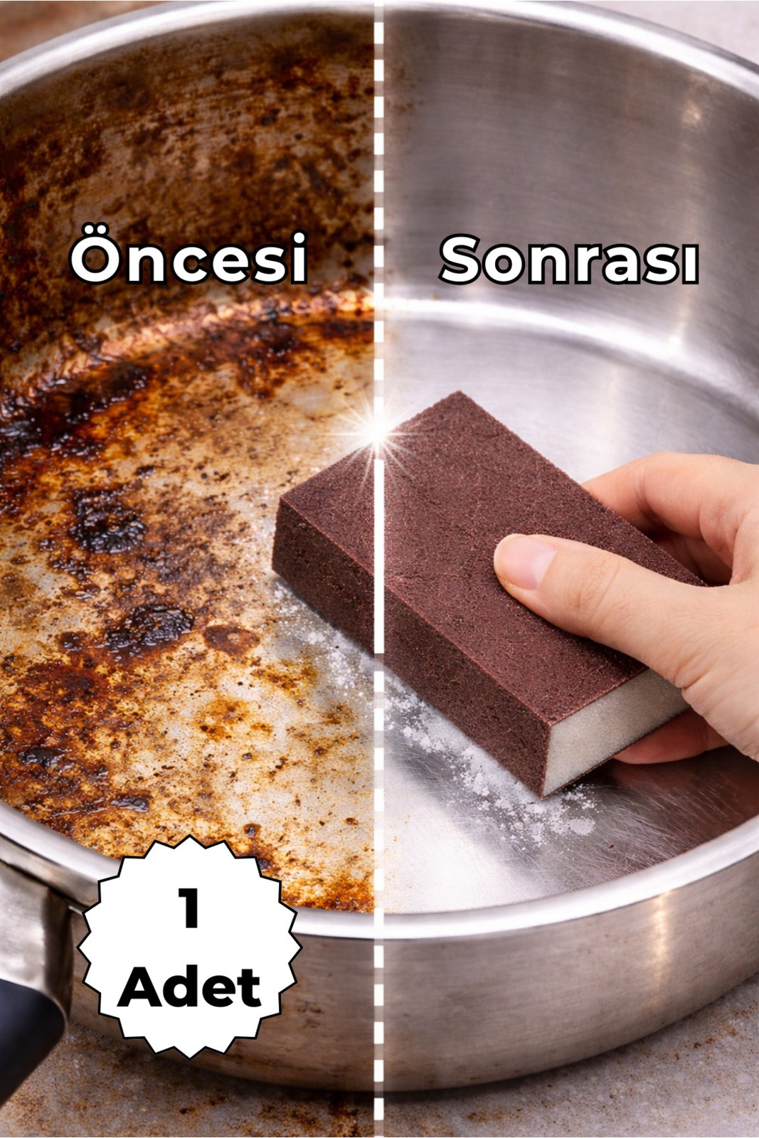 Nano Zımpara Temizlik Süngeri, Pas Kireç ve Zorlu Kir İçin Bulaşık Süngeri (1 Adet)