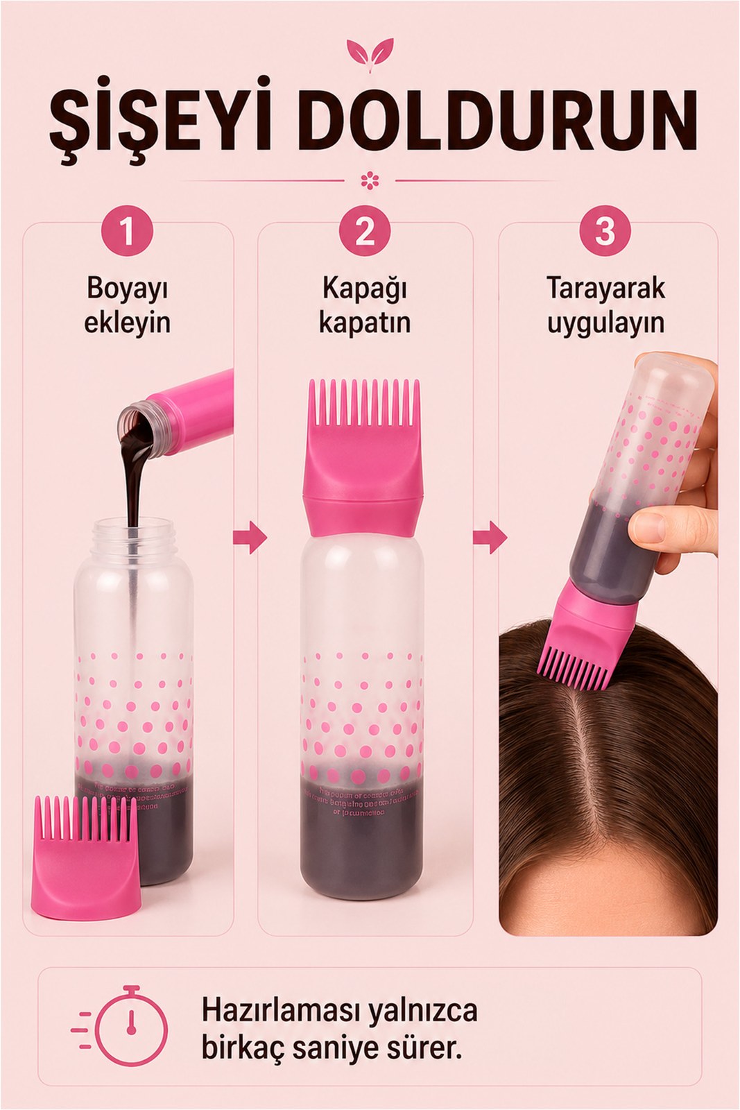 Dikey Saç Boyama Tarağı - Doldurulabilir Boya Şişeli Uygulama Tarağı (1 Adet)