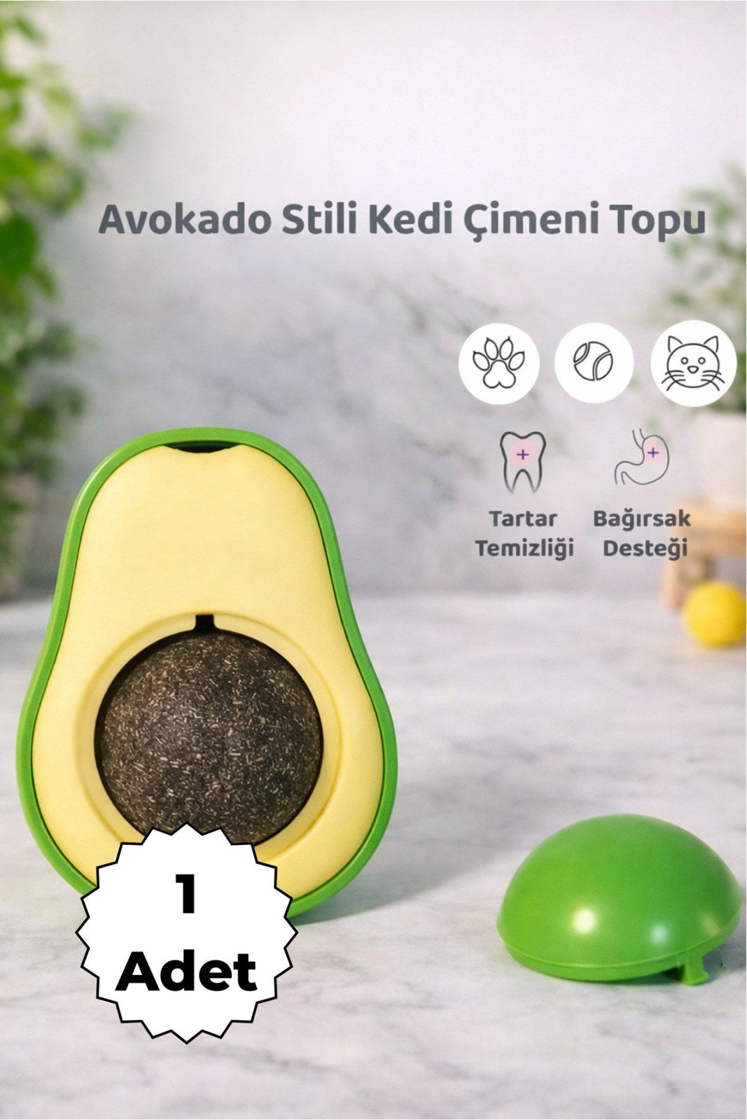 Avokado Tasarımlı Kedi Nanesi Yalama Topu, Yapışkanlı 360° Döner Catnip (1 Adet)