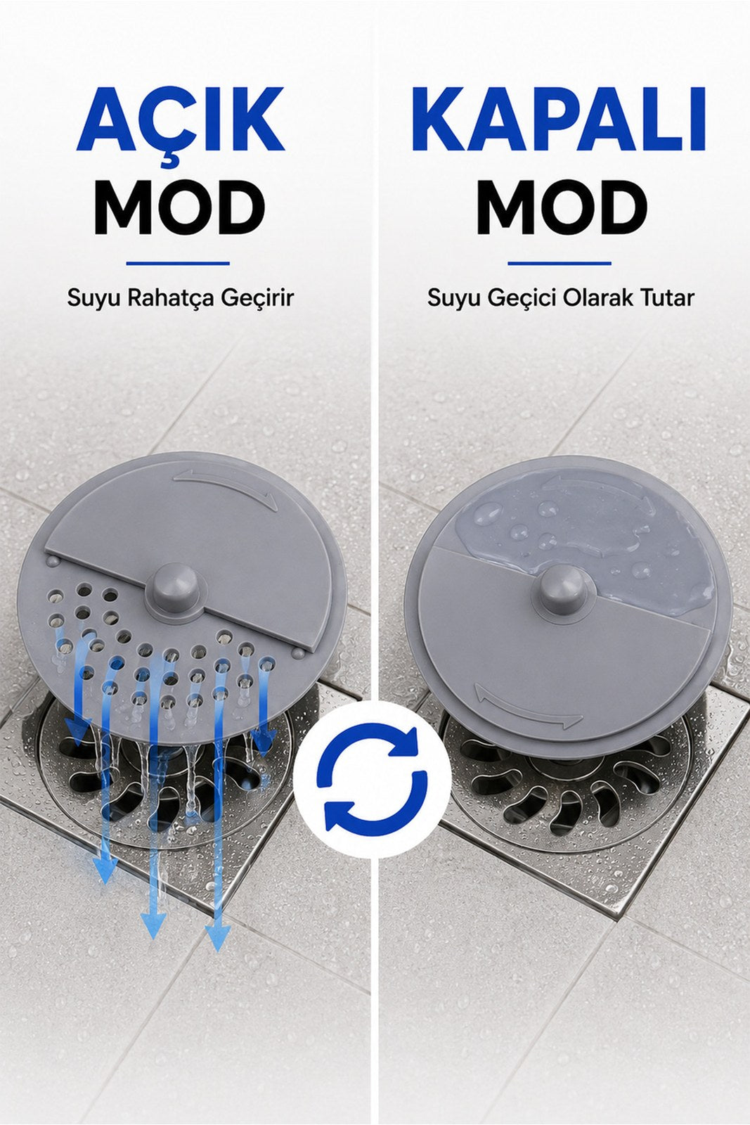 Silikon Twist Lavabo Gider Süzgeci 10 cm, Döner Kapaklı Saç ve Atık Tutucu (1 Adet)