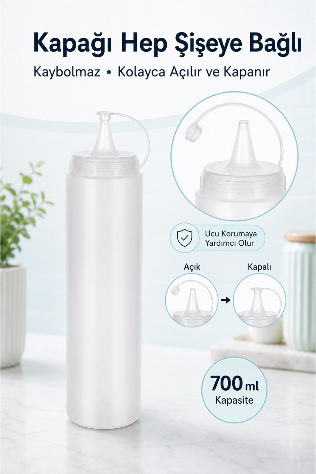 Zeytinyağı Şişesi - Plastik Yağlık Sosluk Şişesi 700 Ml, Şeffaf Yağdanlık (1 Adet)