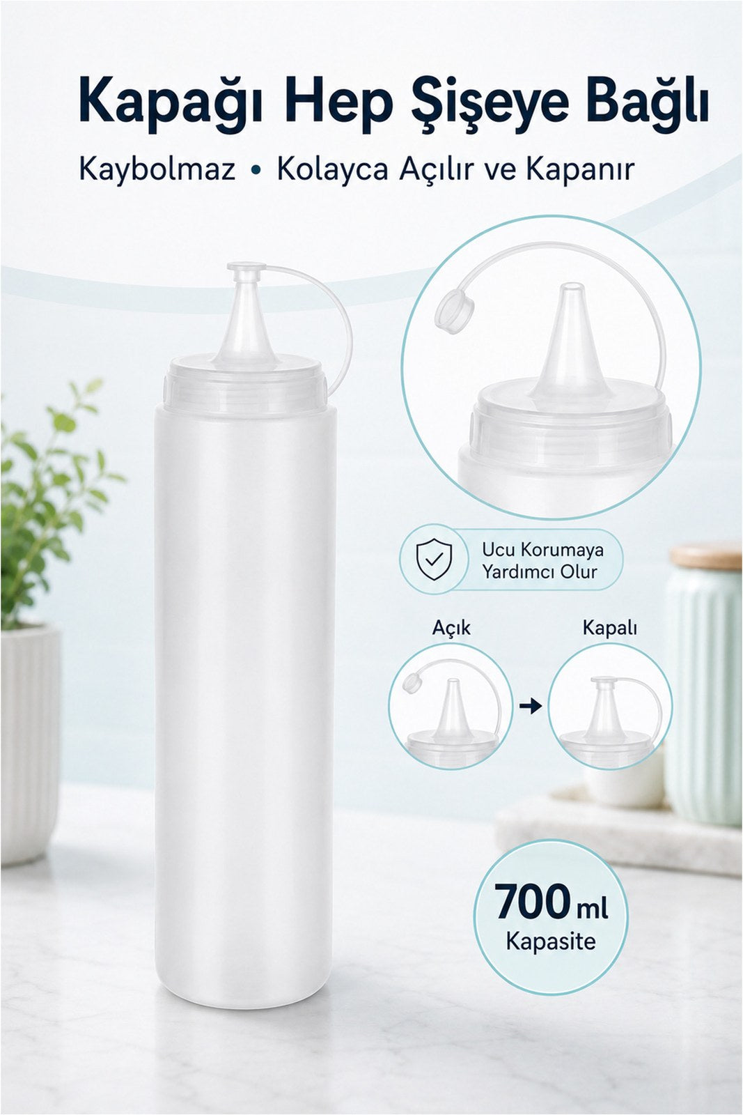 Zeytinyağı Şişesi - Plastik Yağlık Sosluk Şişesi 700 Ml, Şeffaf Yağdanlık (1 Adet)