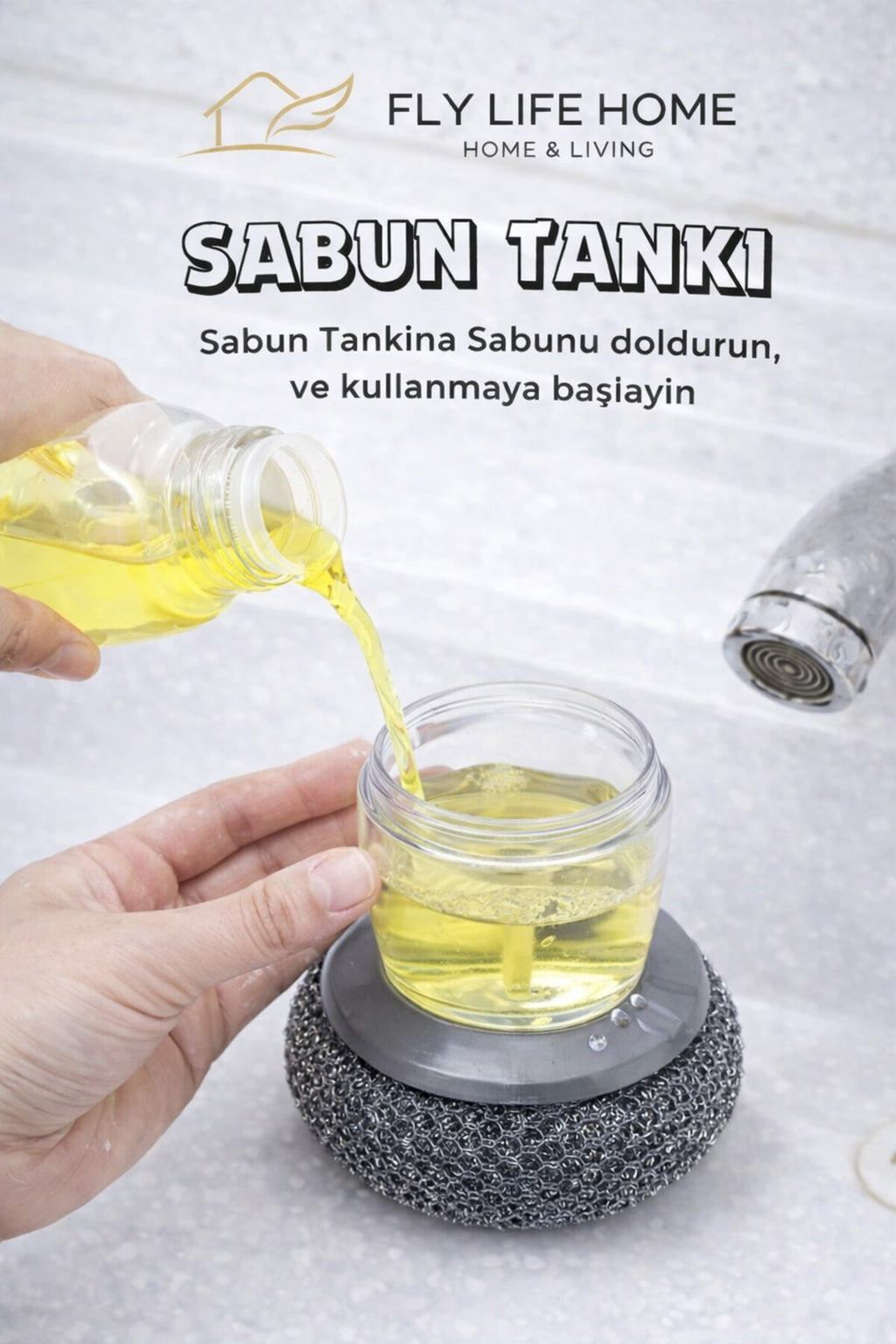 Deterjan Hazneli Bulaşık Yıkama Süngeri, Paslanmaz Tel Pratik Bulaşık Süngeri (1 Adet)
