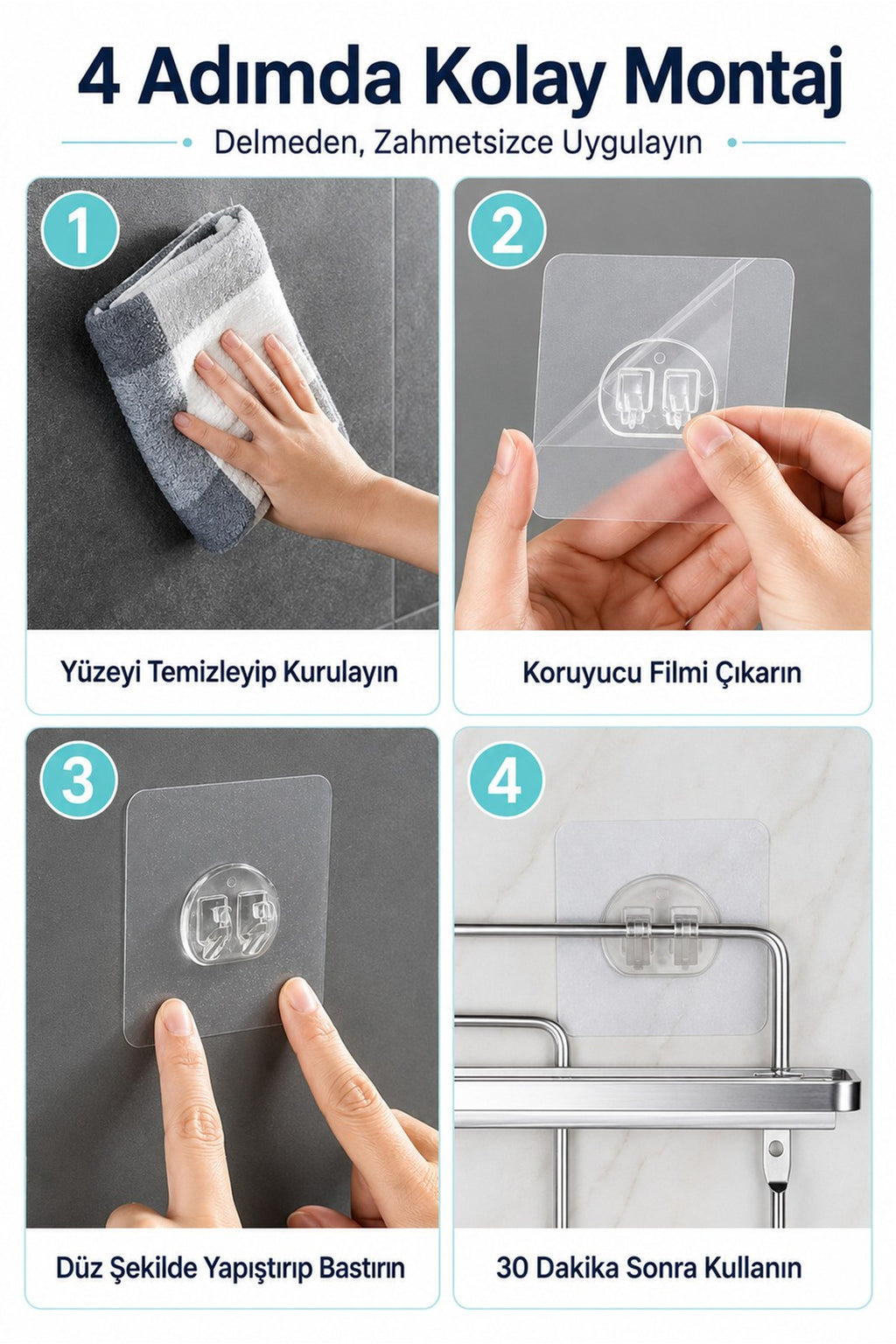 Banyo Askısı Yedek Yapışkan - Şeffaf Raf Tutucu, Delmeden Montaj Yedek Aparat (10 Adet)