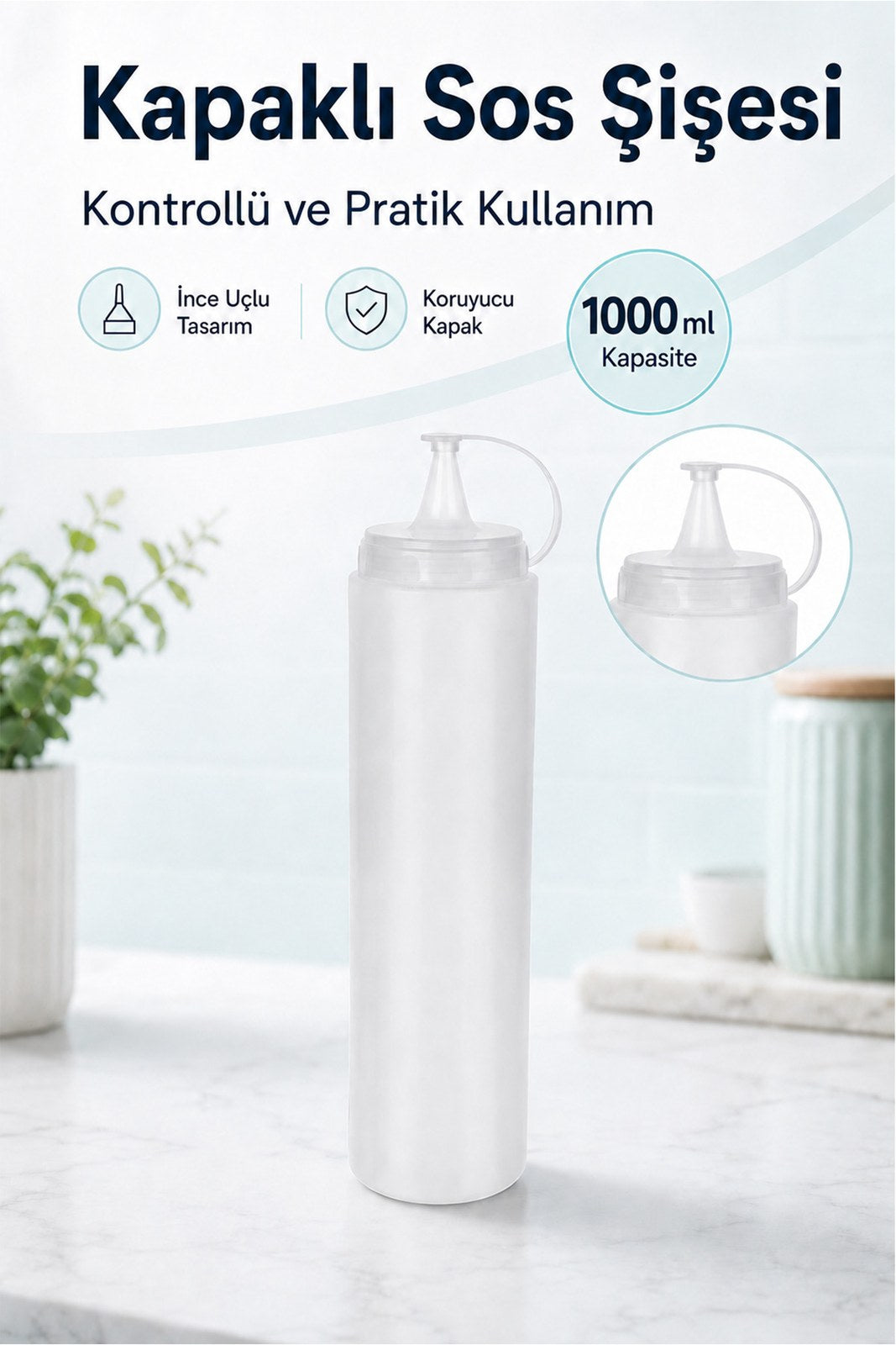 Zeytinyağı Şişesi - Plastik Yağlık Sosluk Şişesi 1000 Ml, Şeffaf Yağdanlık, Sosluk Ketçap (1 Adet)