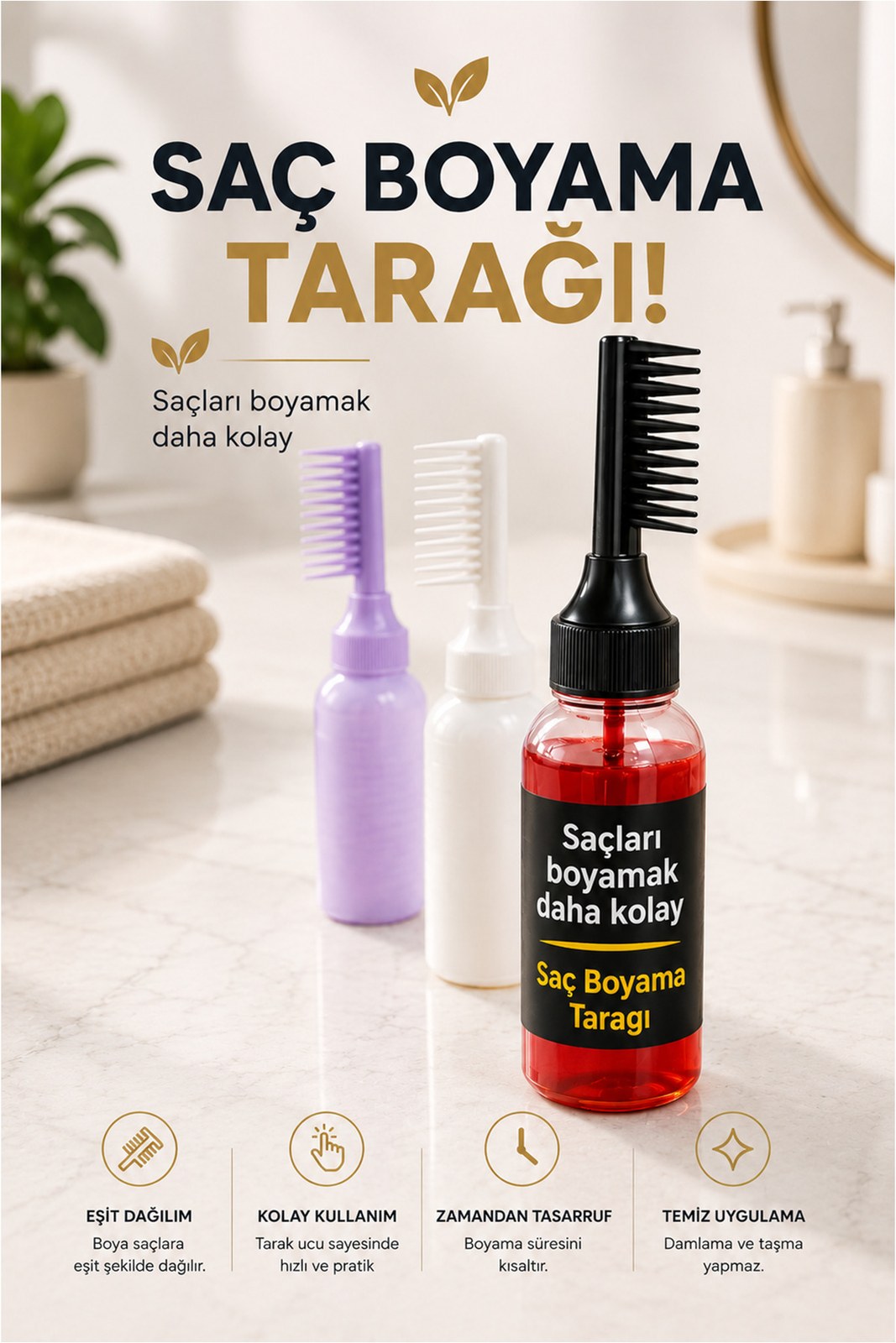 Yatay Saç Boyama Tarağı - Doldurulabilir Boya Şişeli Uygulama Tarağı (1 Adet)