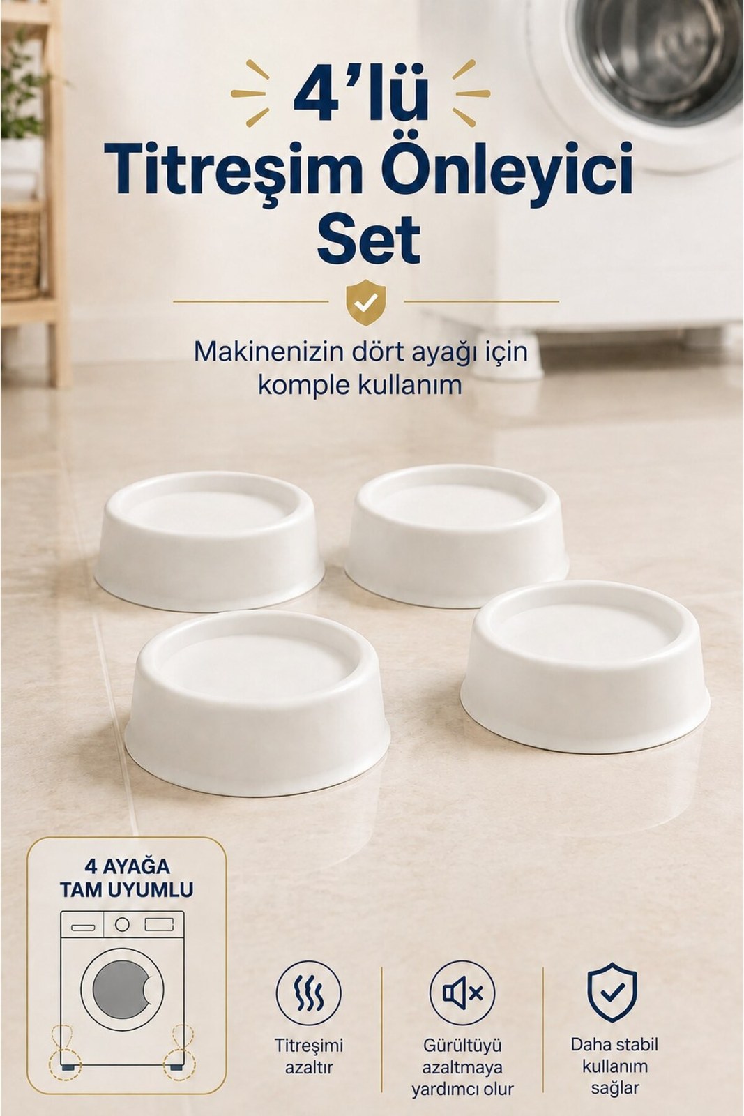 Çamaşır Makinesi Titreşim Önleyici Ayak Pedi – Beyaz Eşya Dengeleyici Destek Aparatı