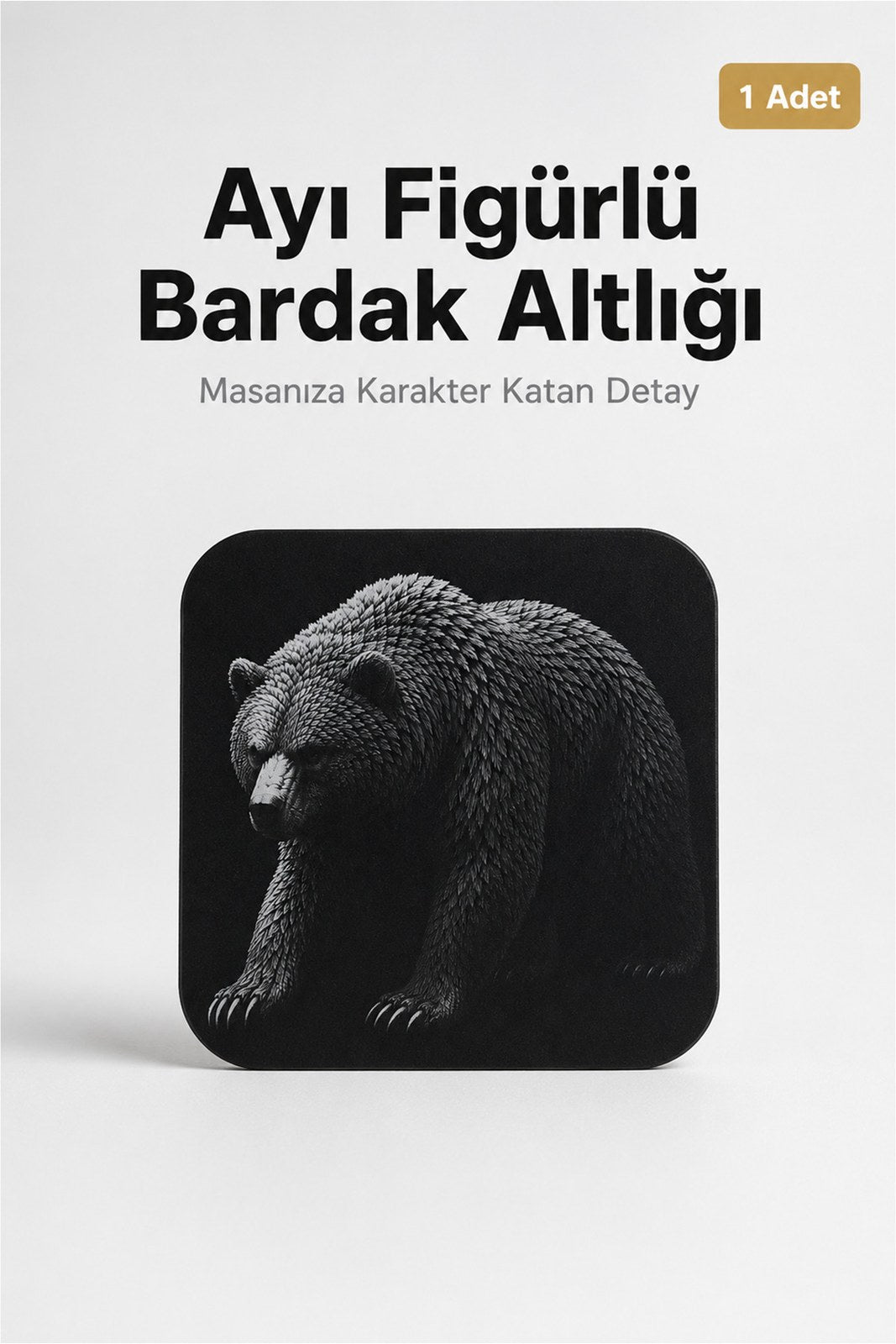 Ayı Figürlü Kaymaz Bardak Altlığı, Masa ve Sehpa Koruyucu (1 Adet)