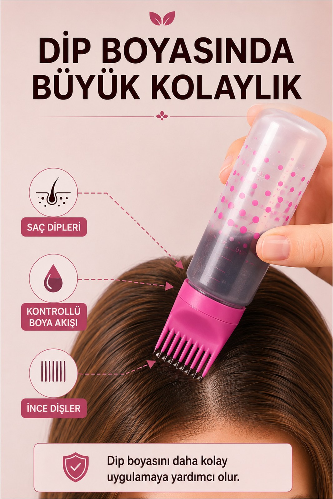Dikey Saç Boyama Tarağı - Doldurulabilir Boya Şişeli Uygulama Tarağı (1 Adet)