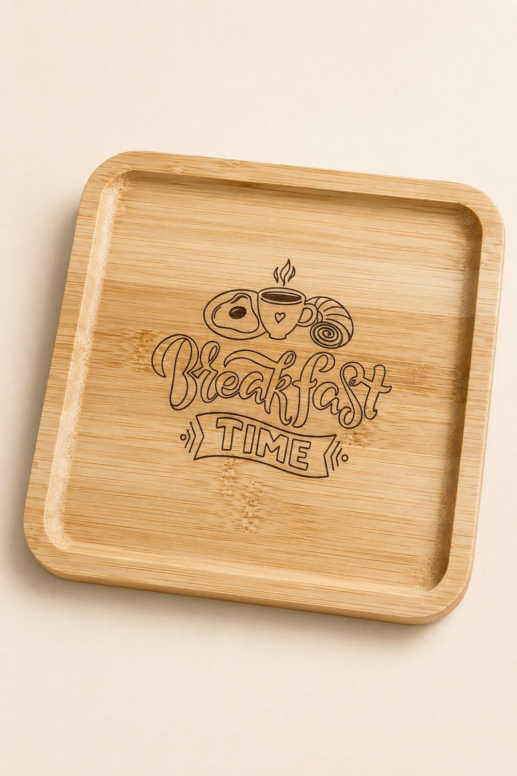 Breakfast Time 20x20 cm Doğal Bambu Kahvaltı ve Sunum Tabağı