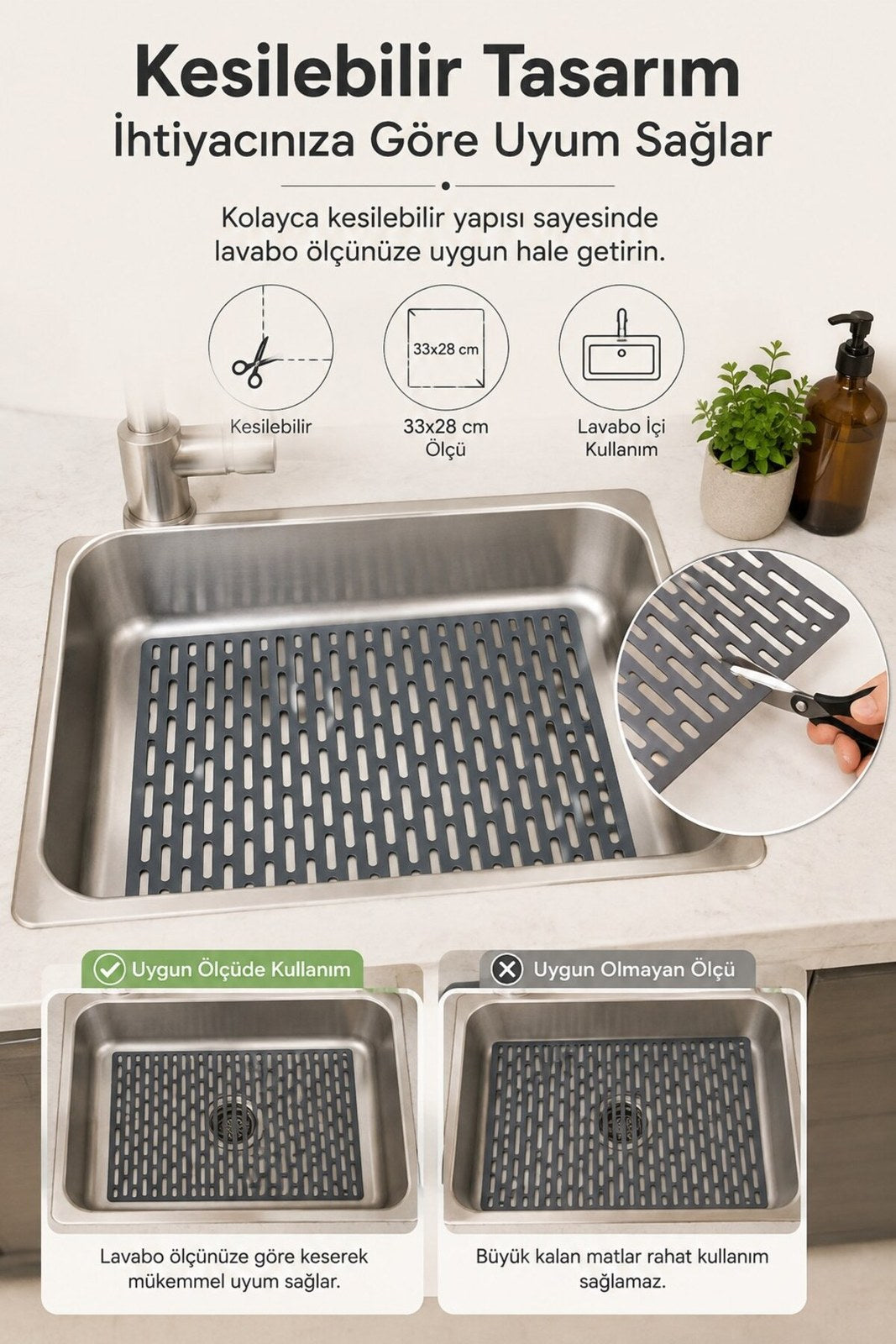 Kesilebilir Lavabo Tezgah Koruyucu Mat