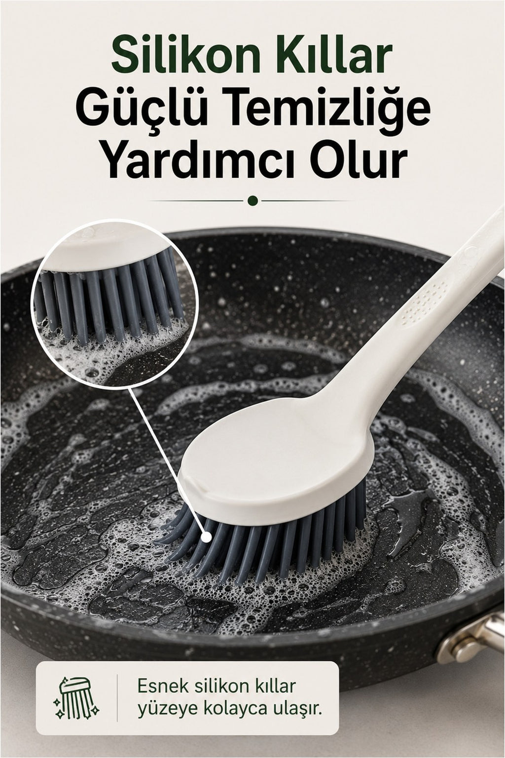 Silikon Çok Amaçlı Temizlik Fırçası - Ergonomik Saplı Bulaşık Fırçası (1 Adet)