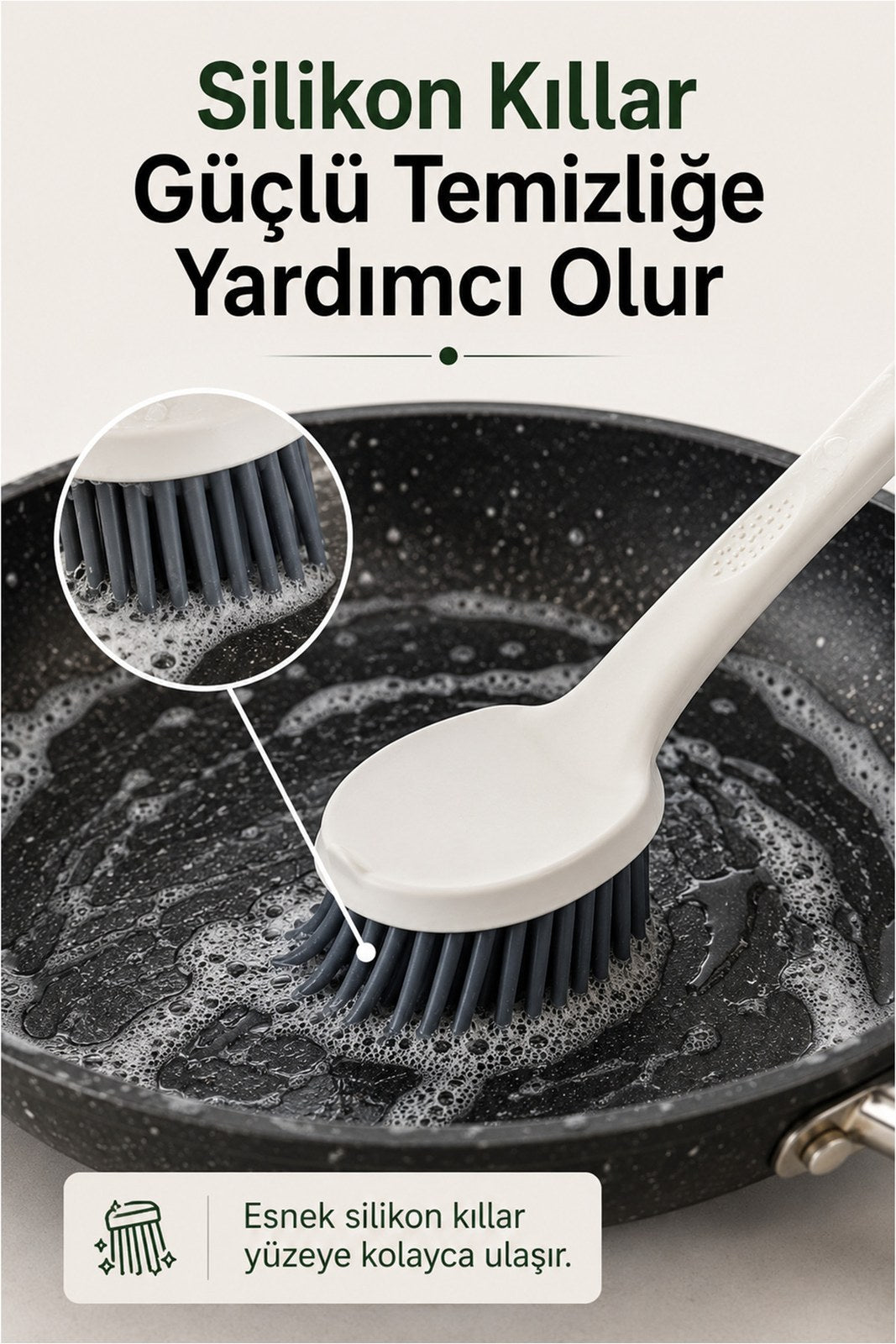 Silikon Çok Amaçlı Temizlik Fırçası - Ergonomik Saplı Bulaşık Fırçası (1 Adet)