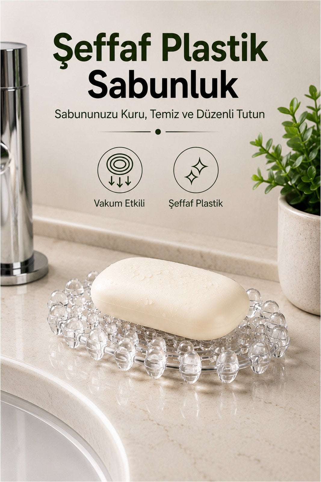 Şeffaf Vakum Etkili Sabunluk 11x8 cm, Kaymaz Plastik Katı Sabun Altlığı (1 Adet)