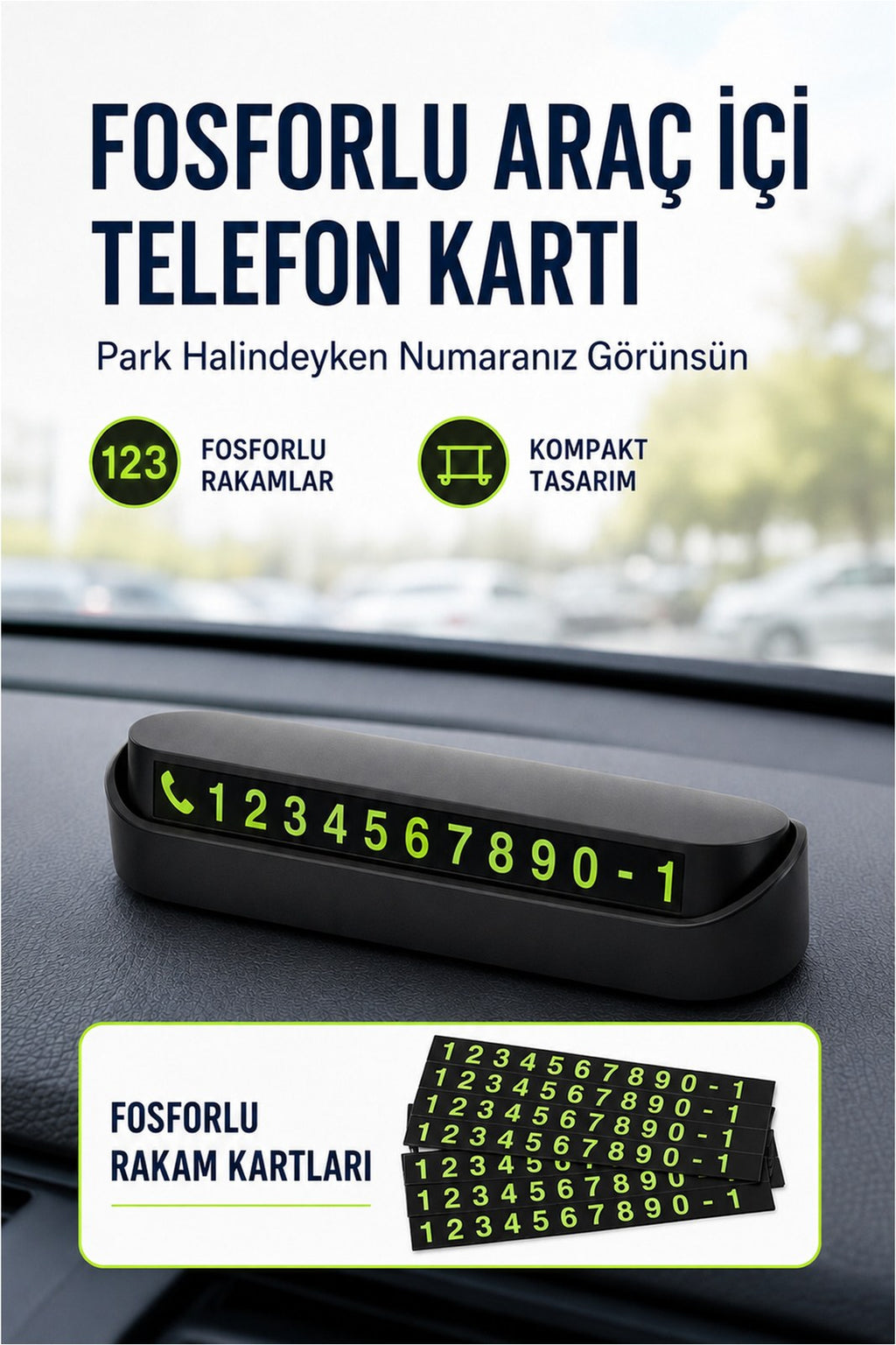 Araç İçi Park Numaratörü - Gizli Telefon Numarası Kartı, Kompakt Tasarım (1 Adet)