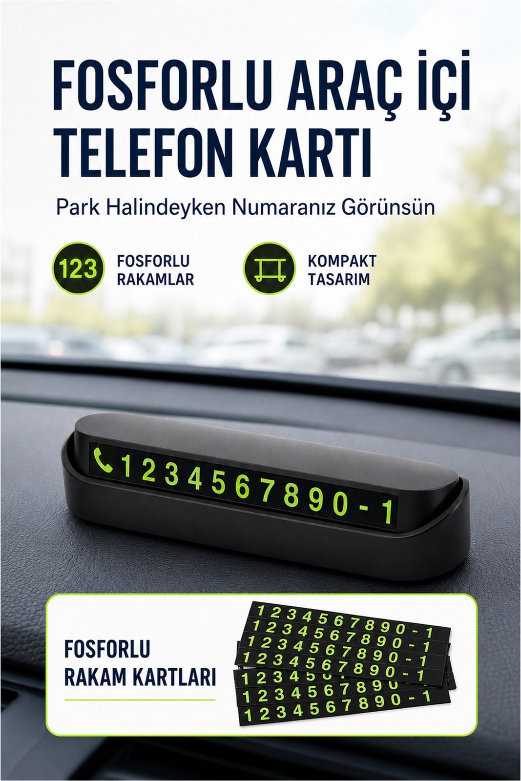 Araç İçi Park Numaratörü - Gizli Telefon Numarası Kartı, Kompakt Tasarım (1 Adet)
