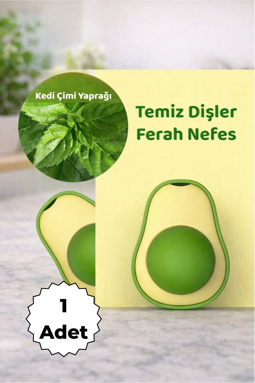 Avokado Tasarımlı Kedi Nanesi Yalama Topu, Yapışkanlı 360° Döner Catnip (1 Adet)