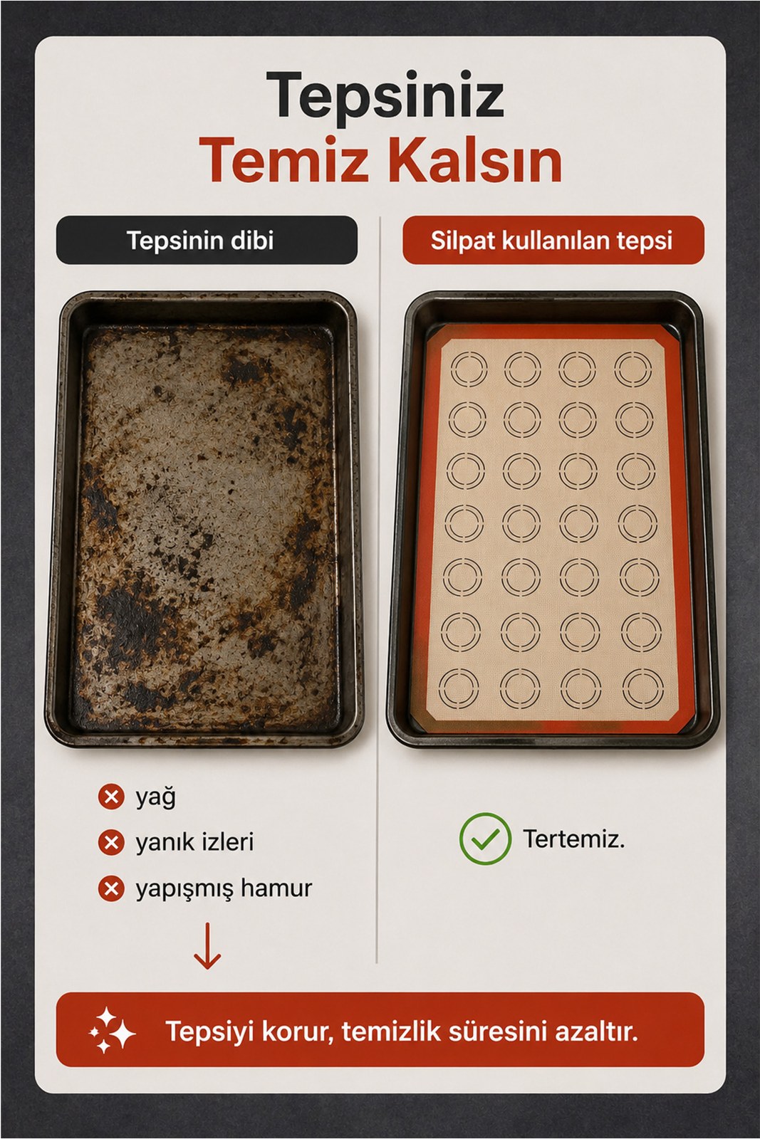 Silikon Pişirme Matı 30x40 cm, Yıkanabilir Hamur Açma ve Fırın Altlığı (1 Adet)