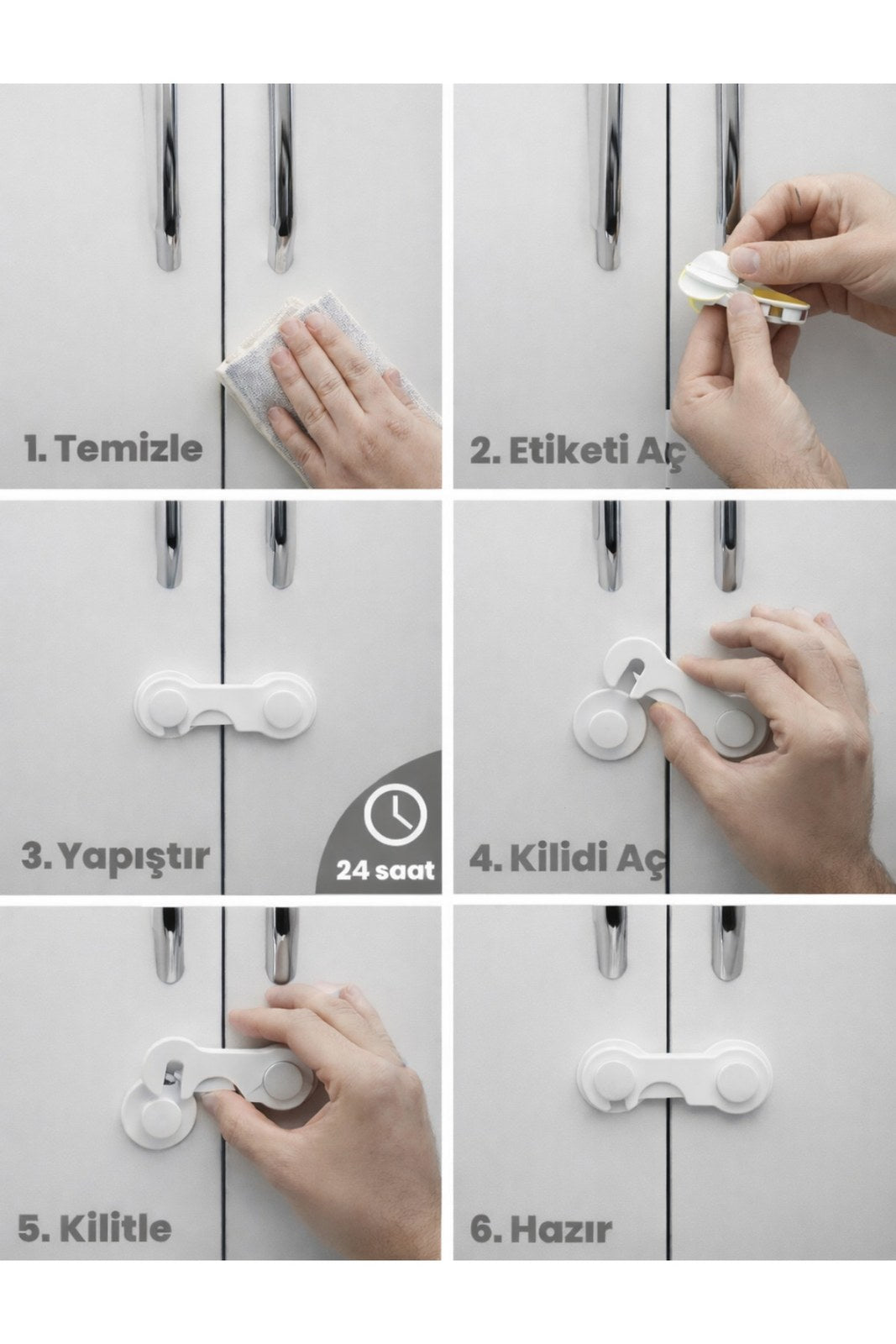 Yapışkanlı Bebek Güvenlik Dolap Kilidi, Çekmece ve Kapak Koruma Aparatı (1 Adet)