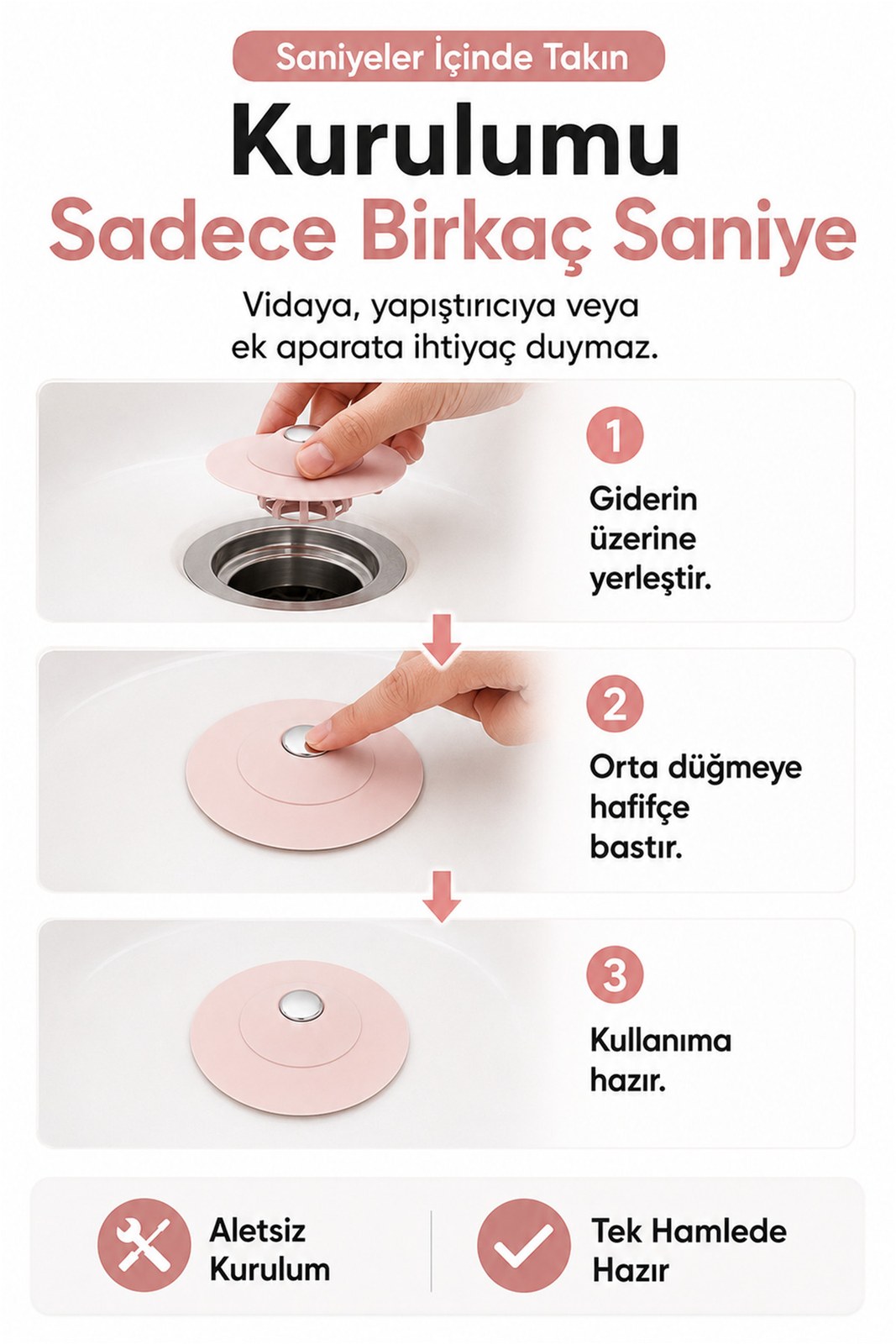 2 Fonksiyonlu Silikon Lavabo Süzgeci ve Gider Kapatıcı, Küvet Tıkacı (1 Adet)