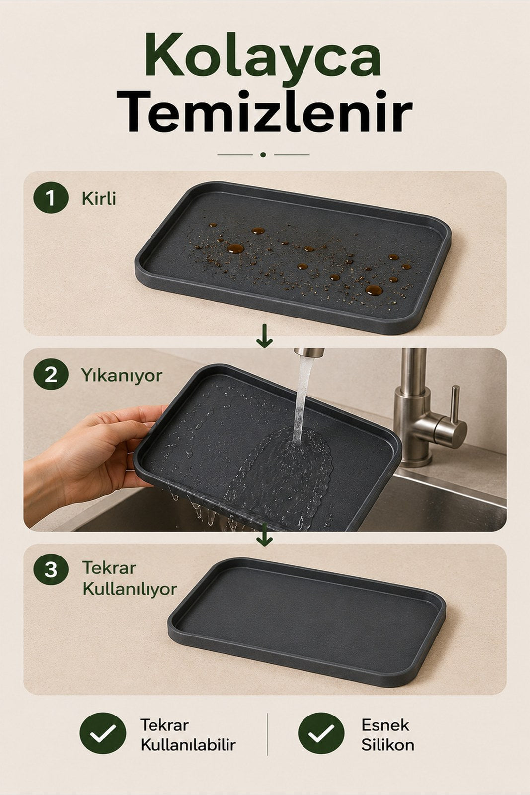 Yağdanlık Altlığı Silikon Şişe ve Teneke Standı - Sızıntı Önleyici Yüksek Kenarlı Tezgah Matı