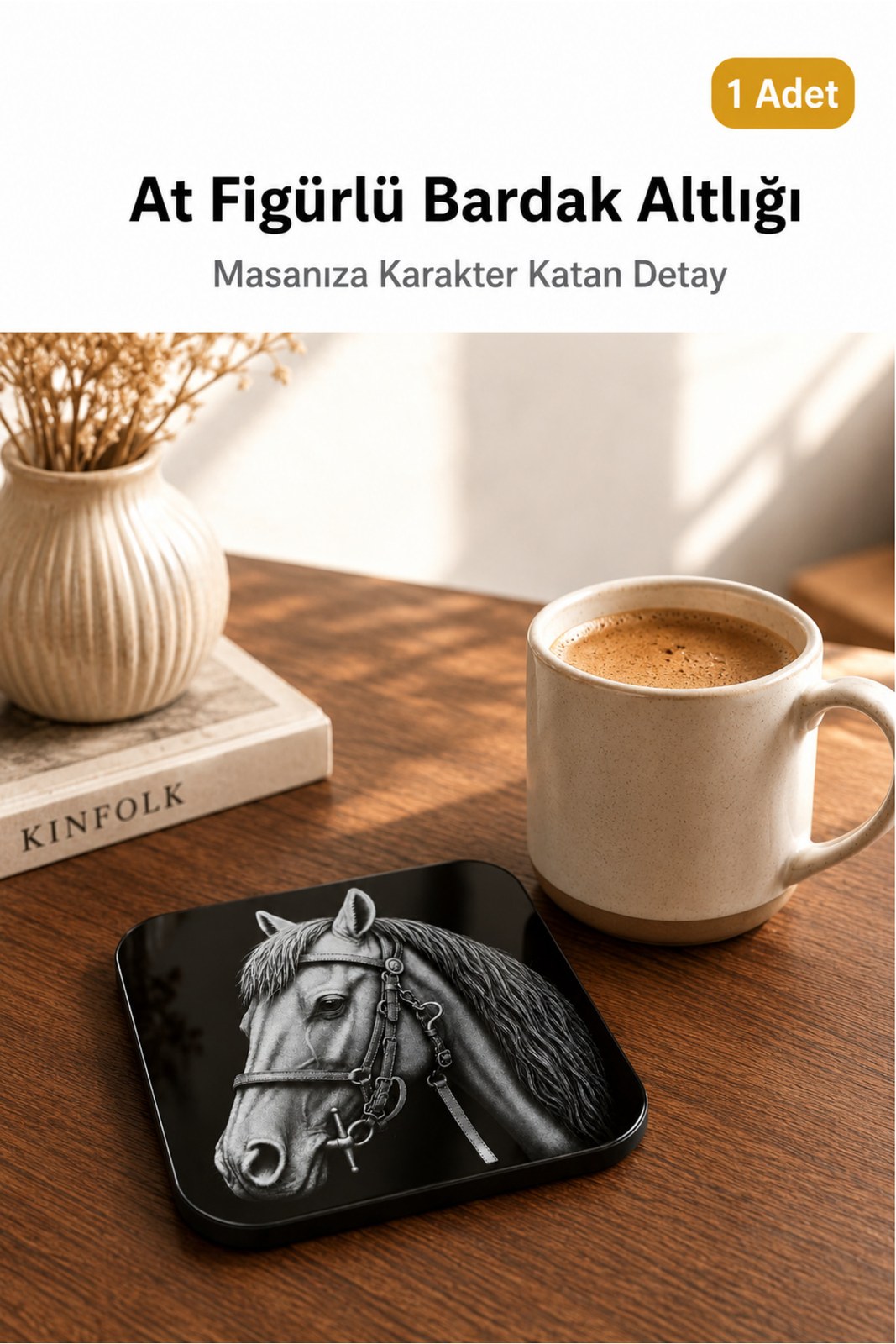 At Figürlü Kaymaz Bardak Altlığı, Masa ve Sehpa Koruyucu (1 Adet)