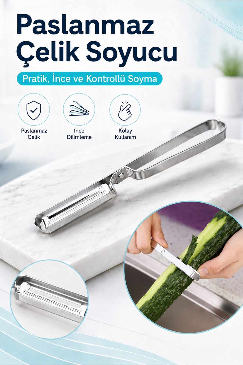 Paslanmaz Çelik Soyucu – Julienne Sebze & Meyve Soyacağı, İnce Dilimleyici (1 Adet)