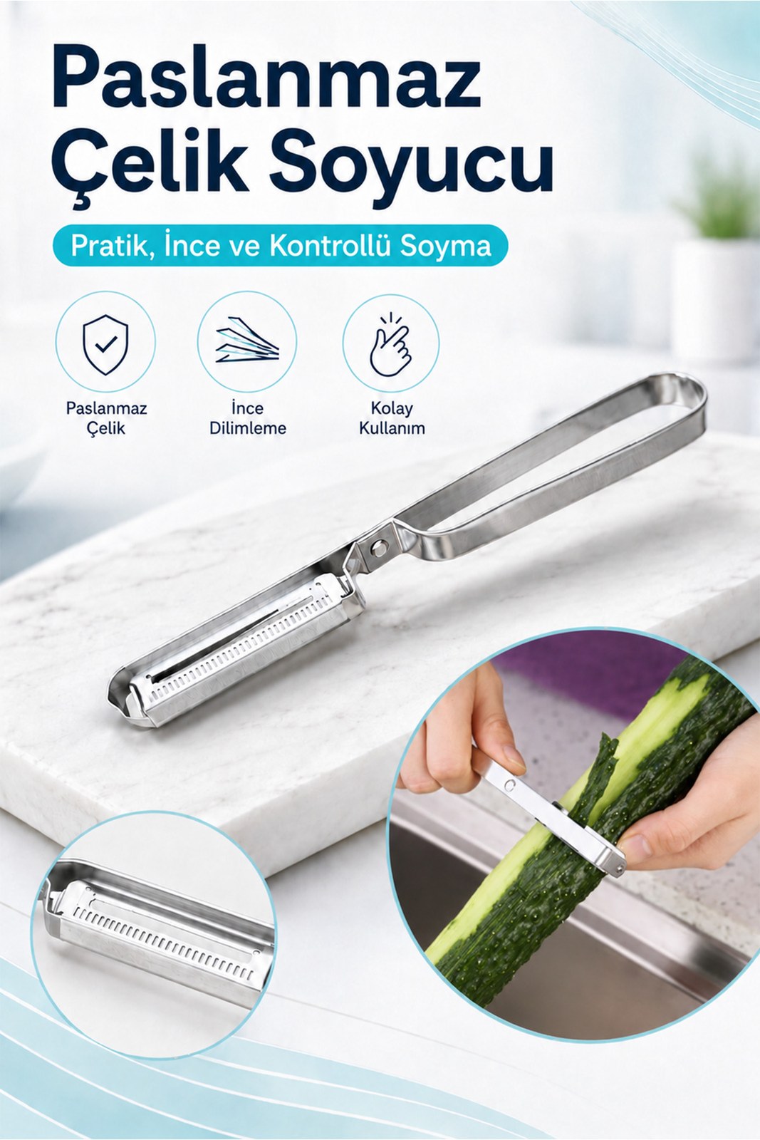 Paslanmaz Çelik Soyucu – Julienne Sebze & Meyve Soyacağı, İnce Dilimleyici (1 Adet)