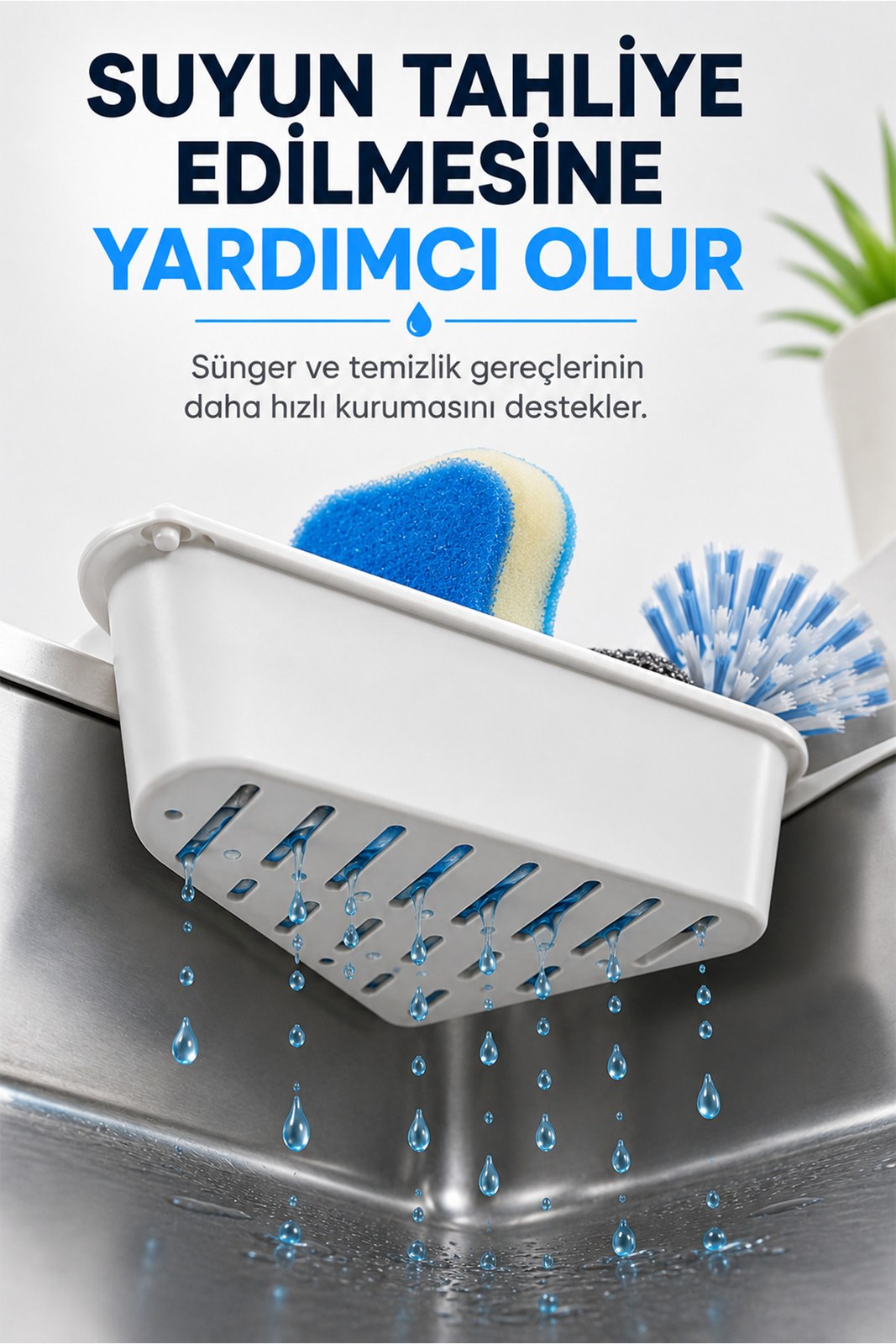 Banyo Düzenleyici Süzgeçli Köşe Lavabo Rafı - Üçgen Bulaşık Sepeti (1 Adet)
