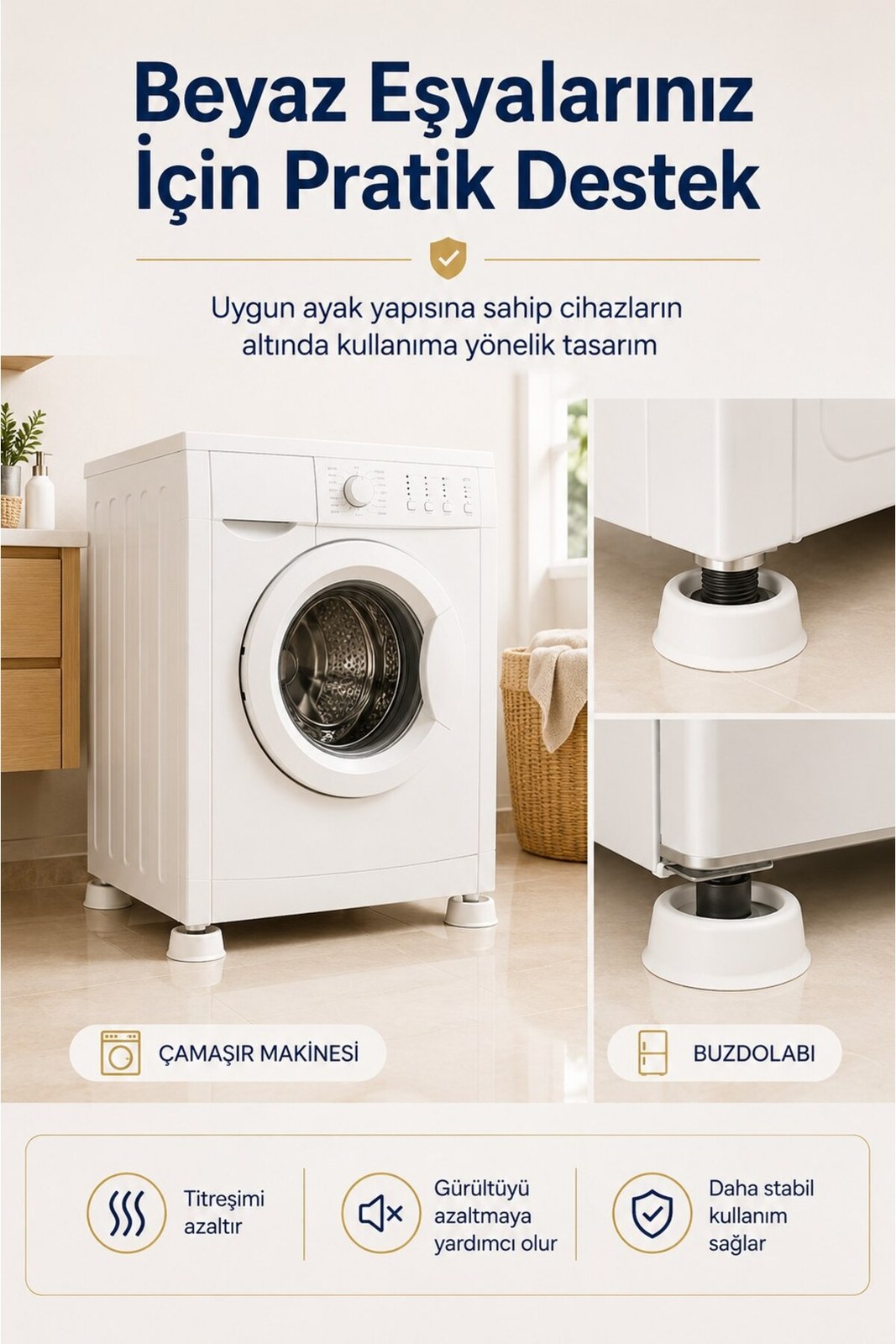 Çamaşır Makinesi Titreşim Önleyici Ayak Pedi – Beyaz Eşya Dengeleyici Destek Aparatı