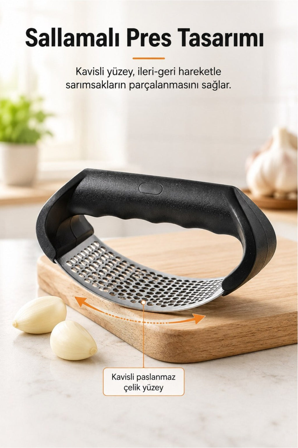 Pratik Sallamalı Sarımsak Ezici Pres Paslanmaz Çelik Delikli Yüzey Ergonomik Sap